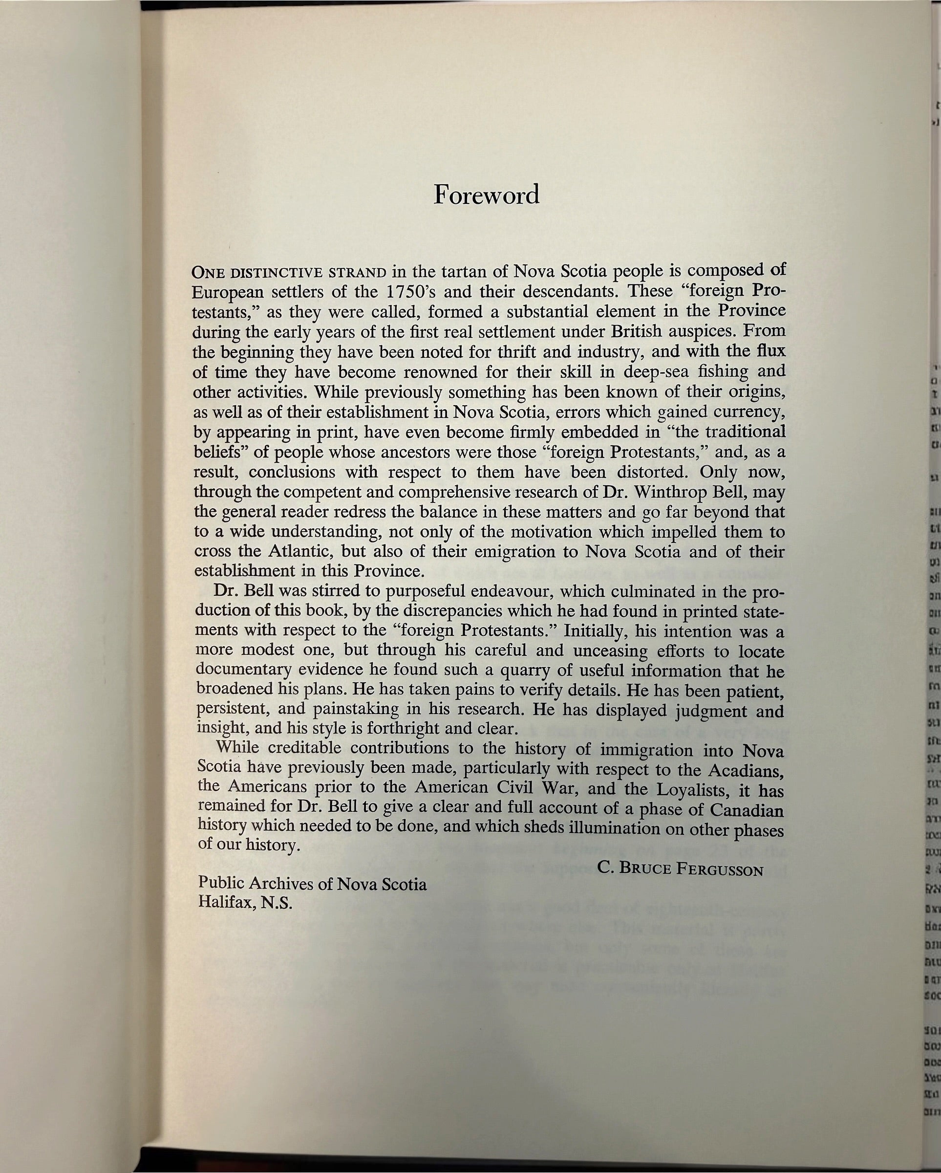 1961 Winthrop Bell Foreign Protestants and Settlement of Nova Scotia hardcover, University of Toronto Press, with original dust jacket.