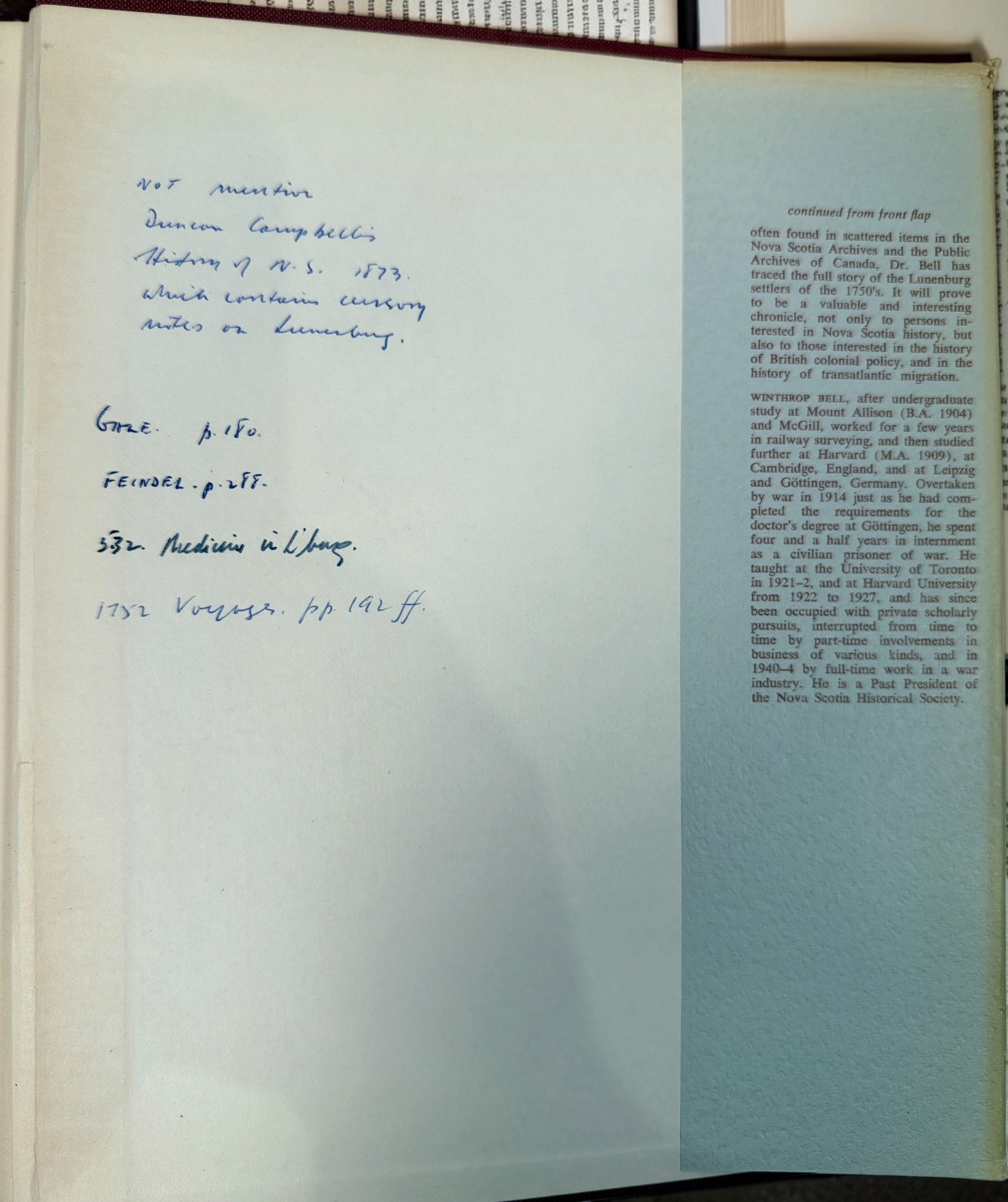 1961 Winthrop Bell Foreign Protestants and Settlement of Nova Scotia hardcover, University of Toronto Press, with original dust jacket.