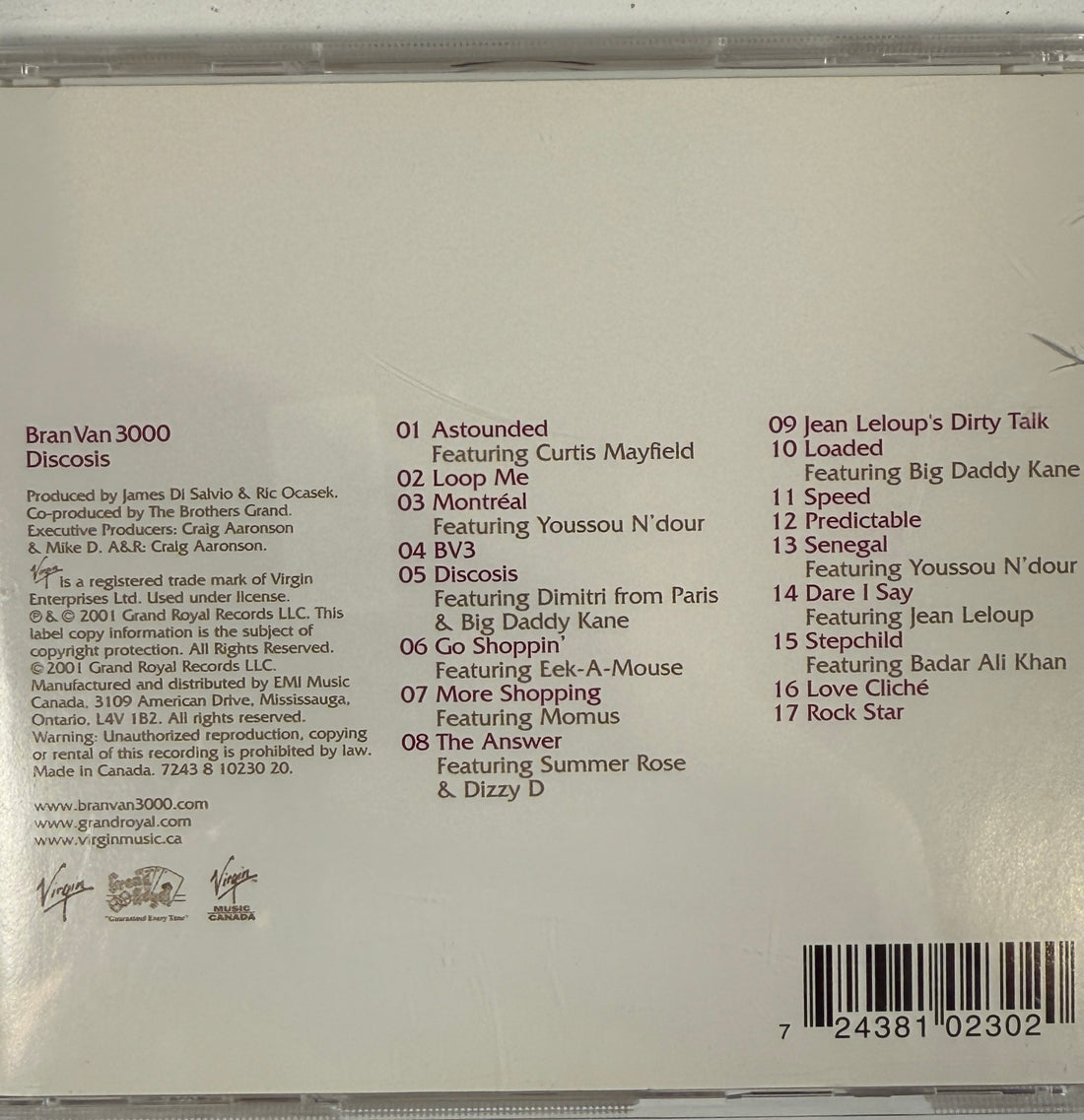 2001 Bran Van 3000 CD – Discosis ft. Curtis Mayfield