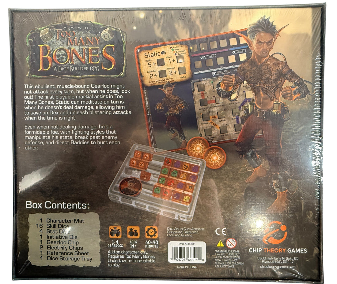 Sealed Too Many Bones Static Gearloc expansion. Dice builder RPG add-on with skill dice, mat, and chips. Requires base game. Ships from Canada