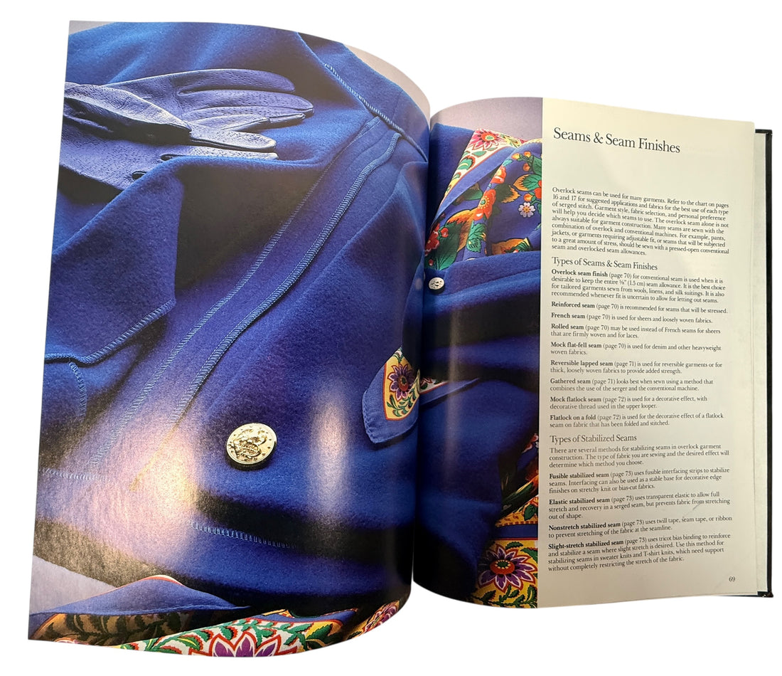 Vintage Singer sewing guide covering overlock and serger techniques. Practical hardcover reference book for garment construction, stitching and sewing projects.