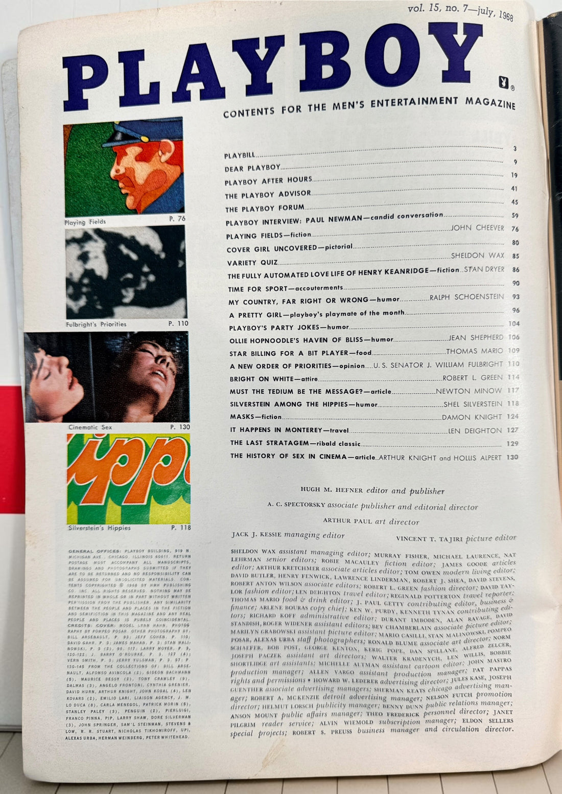 Vintage July 1968 Playboy Magazine featuring Sophia Loren, Paul Newman interview and Playmate Melodye Prentiss. Original Canadian-priced issue.