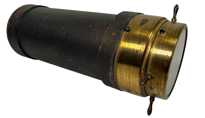 Victorian brass kaleidoscope by C.G. Bush Providence RI, patented 1879. Antique optical instrument with working optics, decorative collectible piece.