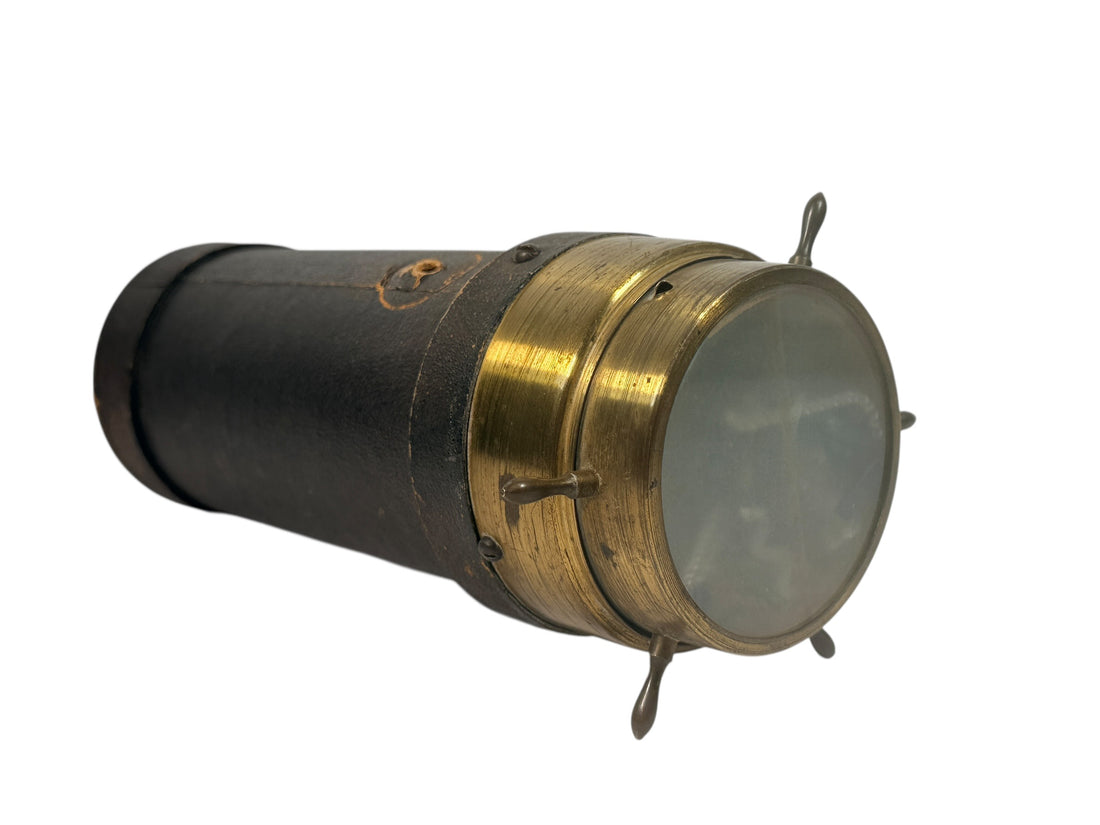 Victorian brass kaleidoscope by C.G. Bush Providence RI, patented 1879. Antique optical instrument with working optics, decorative collectible piece.