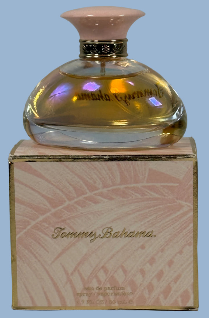 Tommy Bahama perfume bottle on its packaging with a light gray background