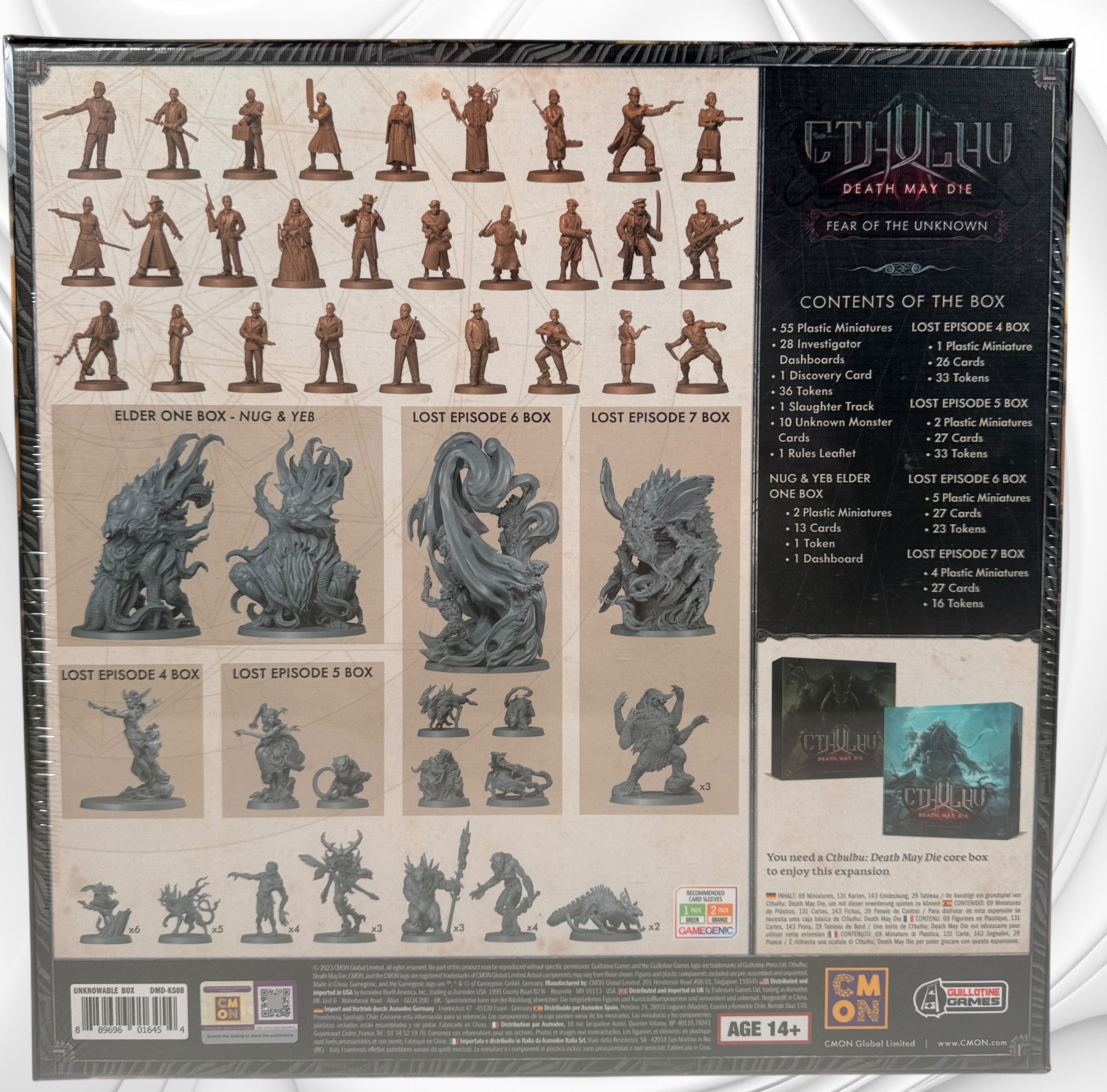 Sealed Cthulhu Death May Die Unknowable Box expansion with detailed miniatures and new scenarios. Collector board game add-on in excellent sealed condition.