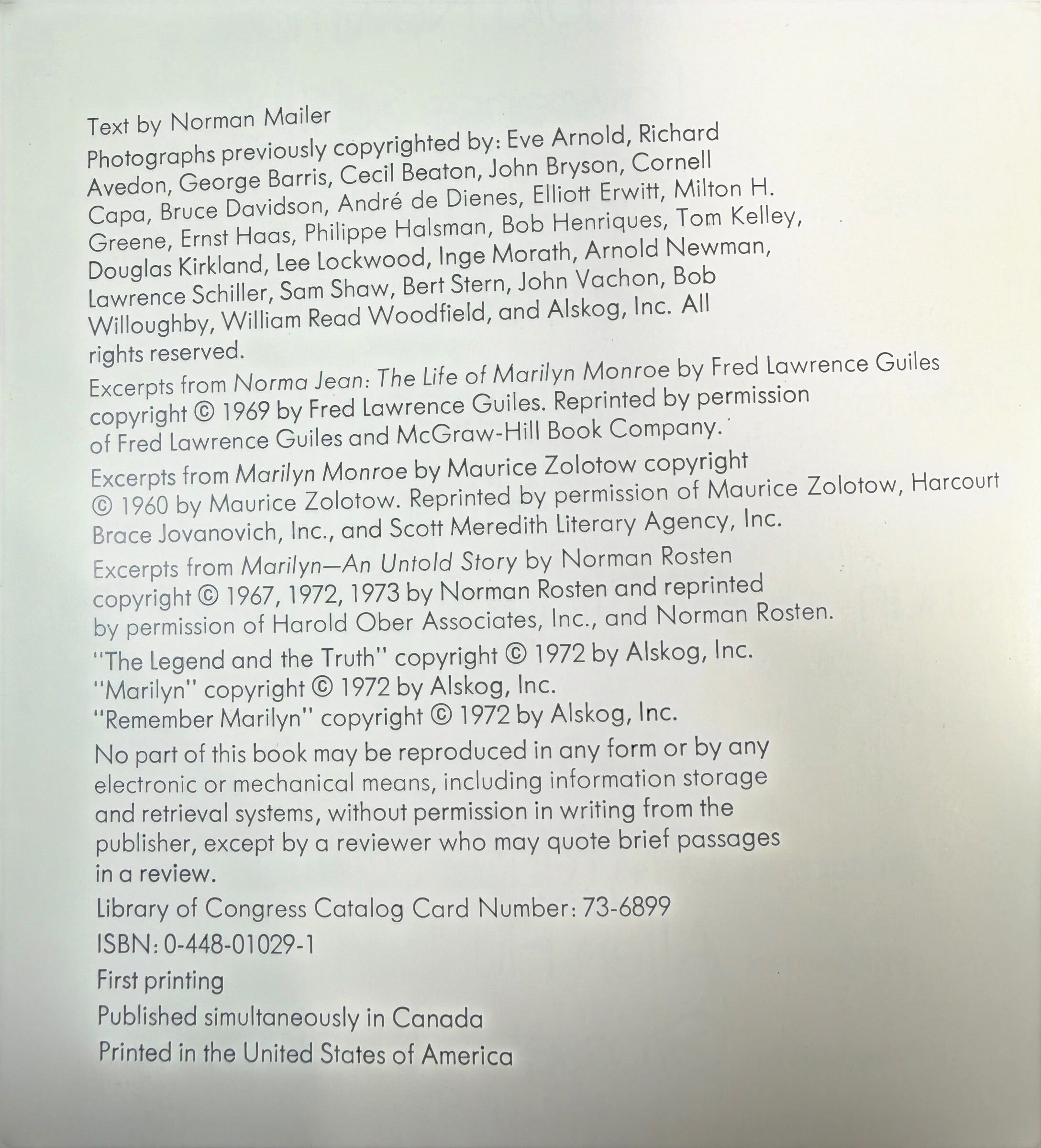 1973 first printing of Norman Mailer’s Marilyn, a large-format Marilyn Monroe hardcover featuring photographs by Avedon, Arnold, Stern, Kirkland and more.
