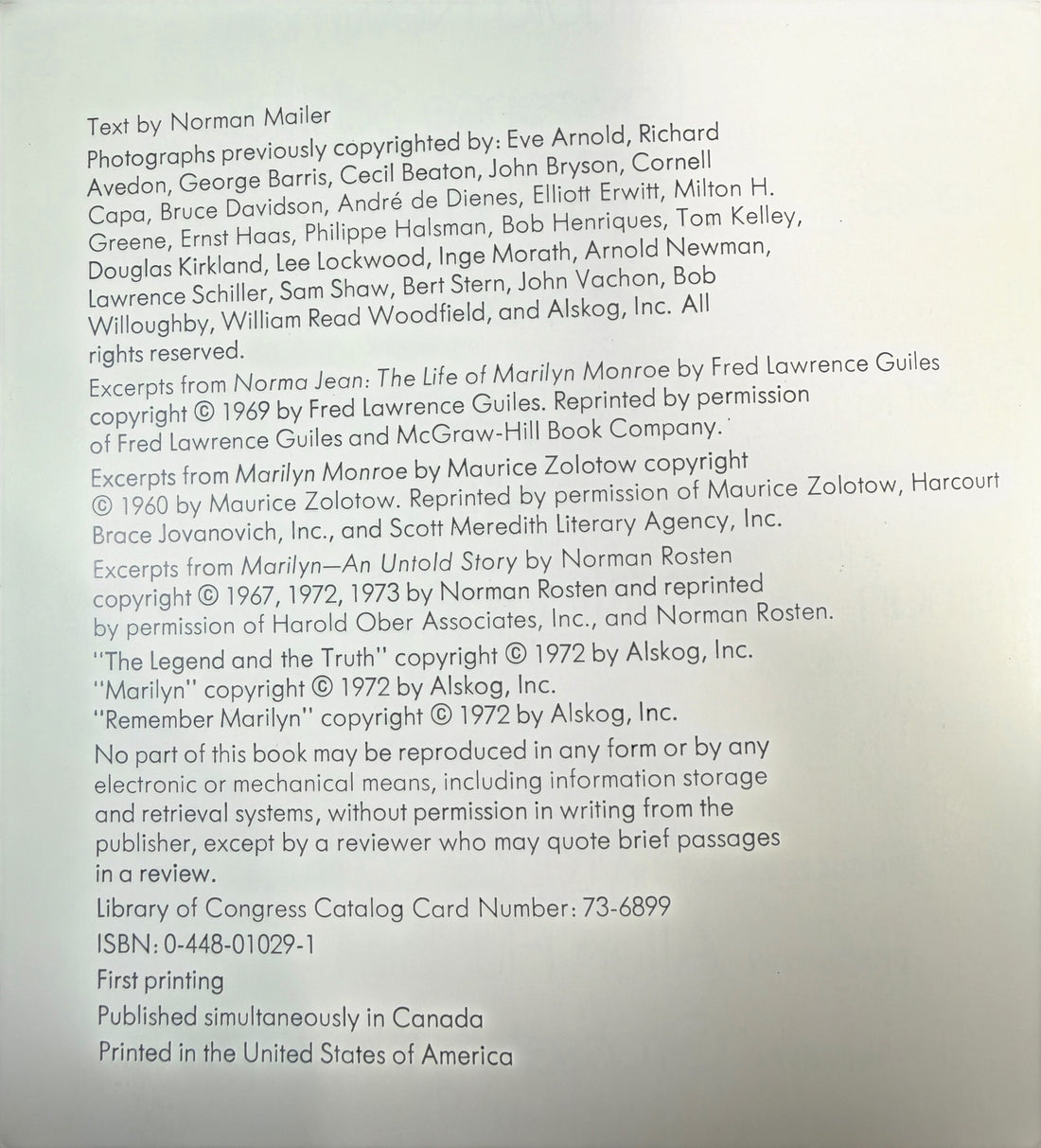 1973 first printing of Norman Mailer’s Marilyn, a large-format Marilyn Monroe hardcover featuring photographs by Avedon, Arnold, Stern, Kirkland and more.