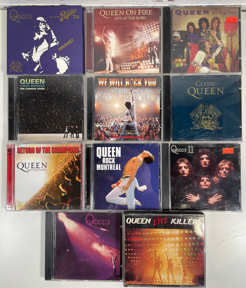 Lot de 10 CD, Queen, incluant , Queen II, Queen at the BBC, Live at the Bowl. Rock Montréal.