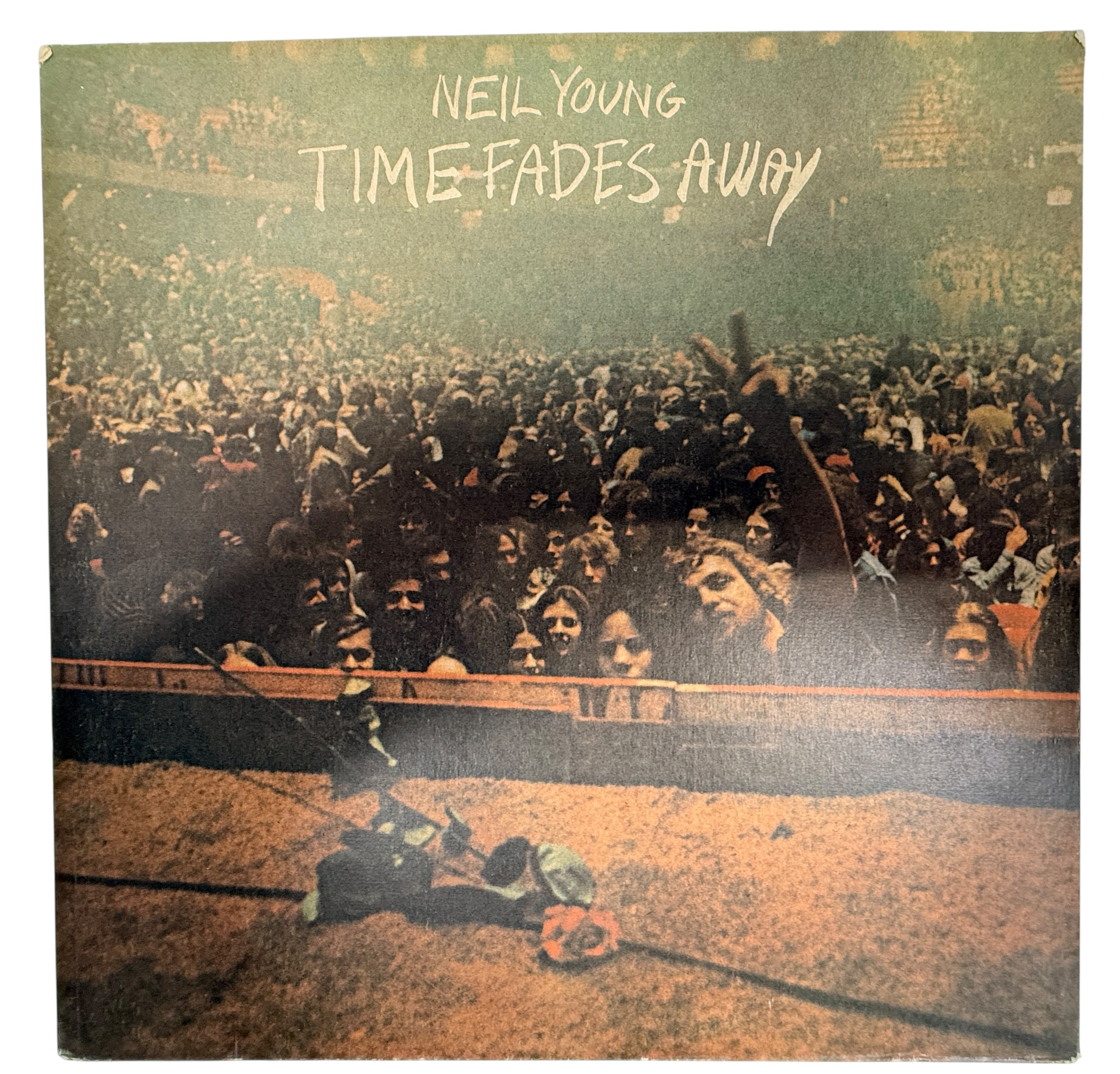 Original 1973 Neil Young Time Fades Away LP Canadian pressing with insert. Classic live-era vinyl album in VG condition, collectible Reprise Records issue.