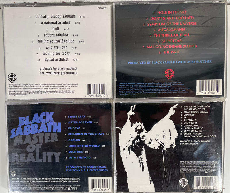 Lot de 4 CD, Black Sabbath, Master of Reality, Sabotage, Vol.4 , Sabbath Bloody Sabbath