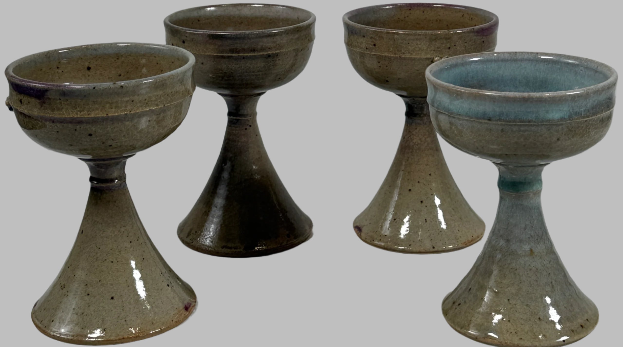 Ensemble de gobelets vintage en poterie de Goyer Bonneau – Poterie québécoise, années 1980 – Tasses rustiques en grès