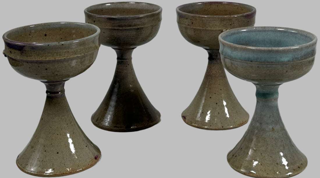 Ensemble de gobelets vintage en poterie de Goyer Bonneau – Poterie québécoise, années 1980 – Tasses rustiques en grès