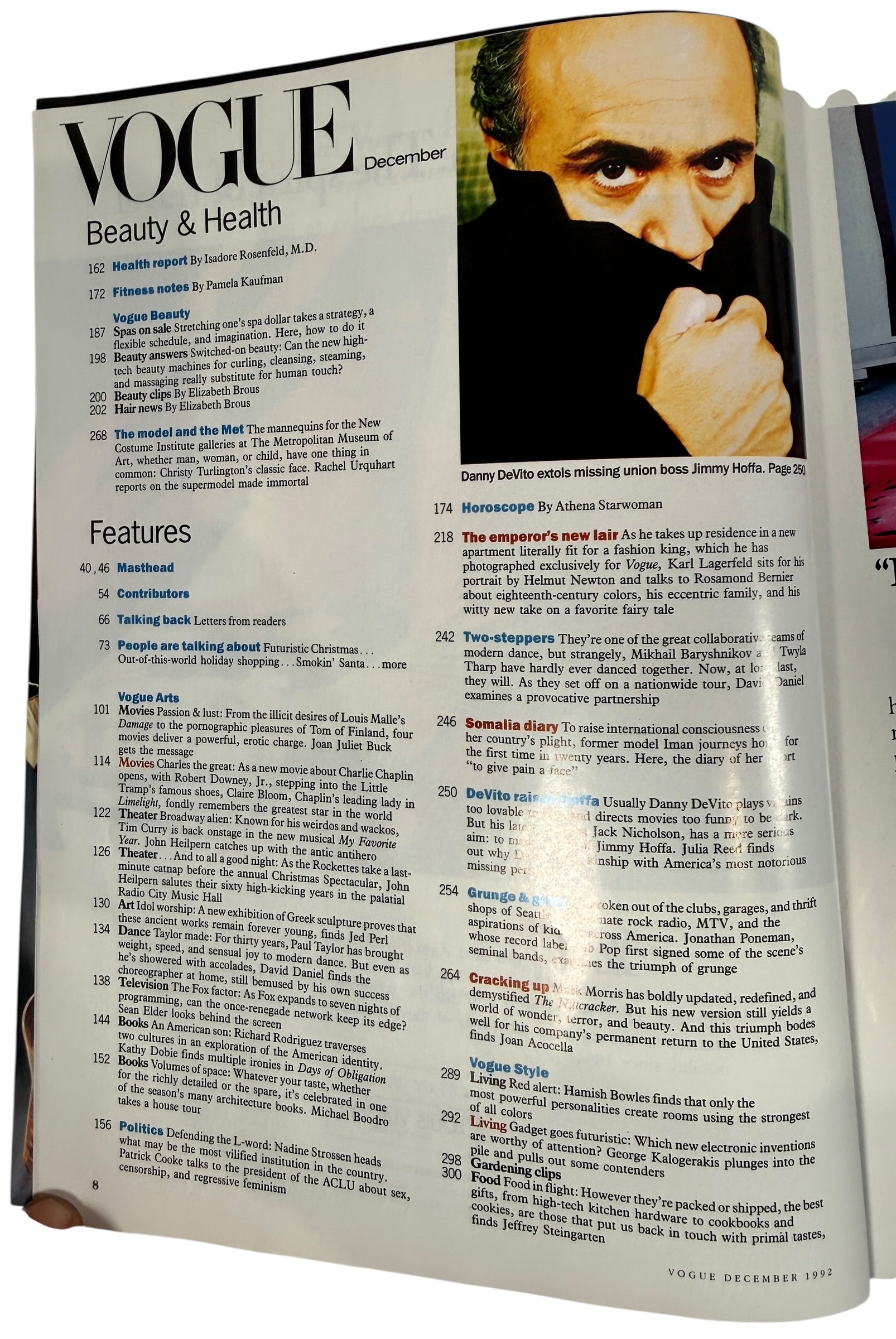 Vintage Vogue US December 1992 magazine featuring Lucie De La Falaise. Classic 90s fashion editorial issue with designer ads, beauty content and cultural features.