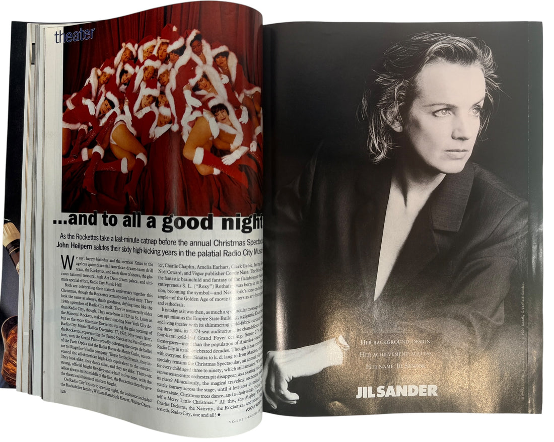 Vintage Vogue US December 1992 magazine featuring Lucie De La Falaise. Classic 90s fashion editorial issue with designer ads, beauty content and cultural features.