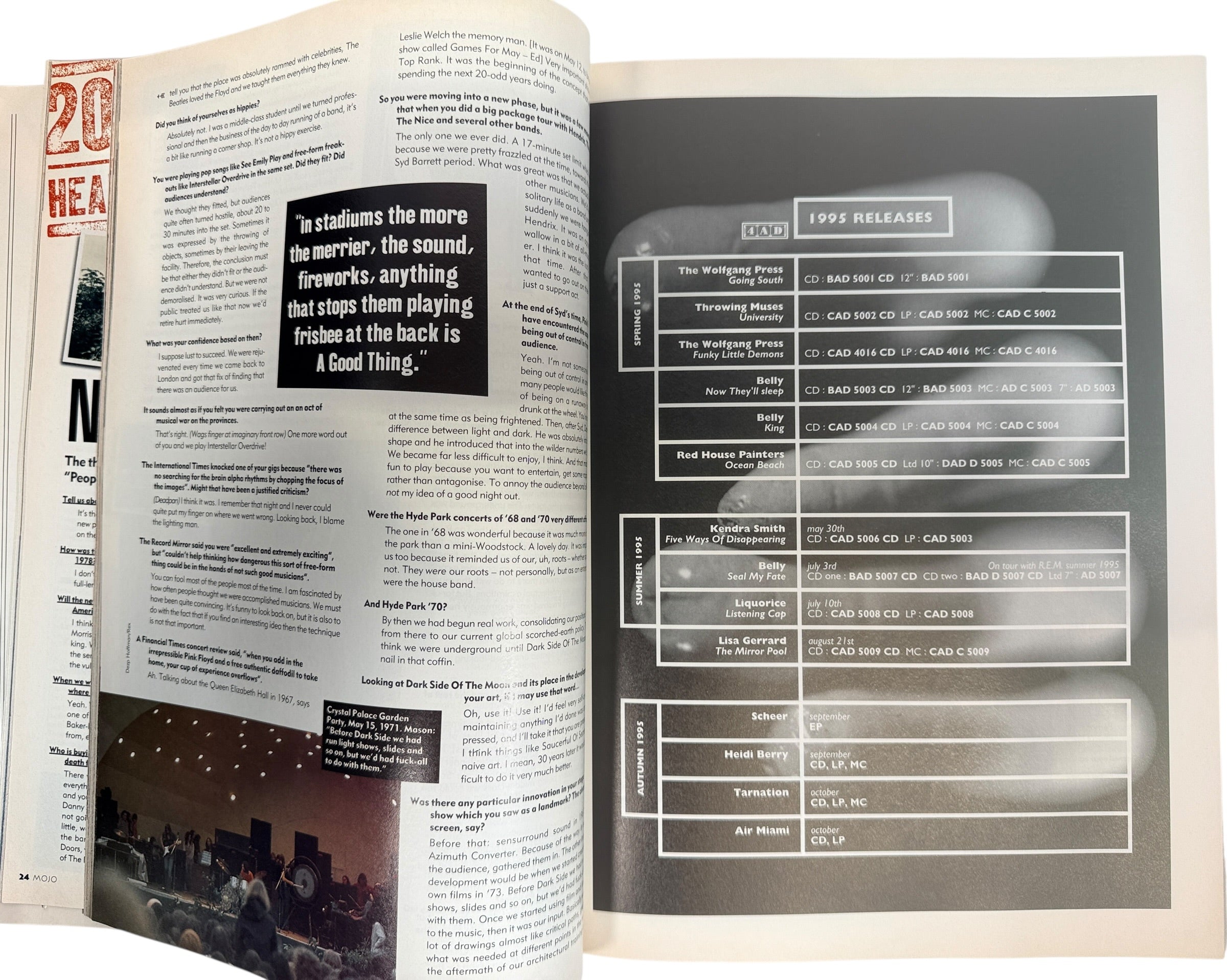 Vintage MOJO Magazine July 1995 Pink Floyd issue. Classic UK music mag featuring Portishead, Dusty Springfield, Tim Buckley and 90s editorial content.