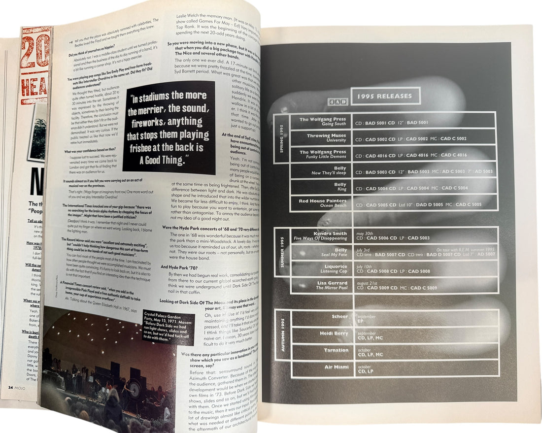 Vintage MOJO Magazine July 1995 Pink Floyd issue. Classic UK music mag featuring Portishead, Dusty Springfield, Tim Buckley and 90s editorial content.