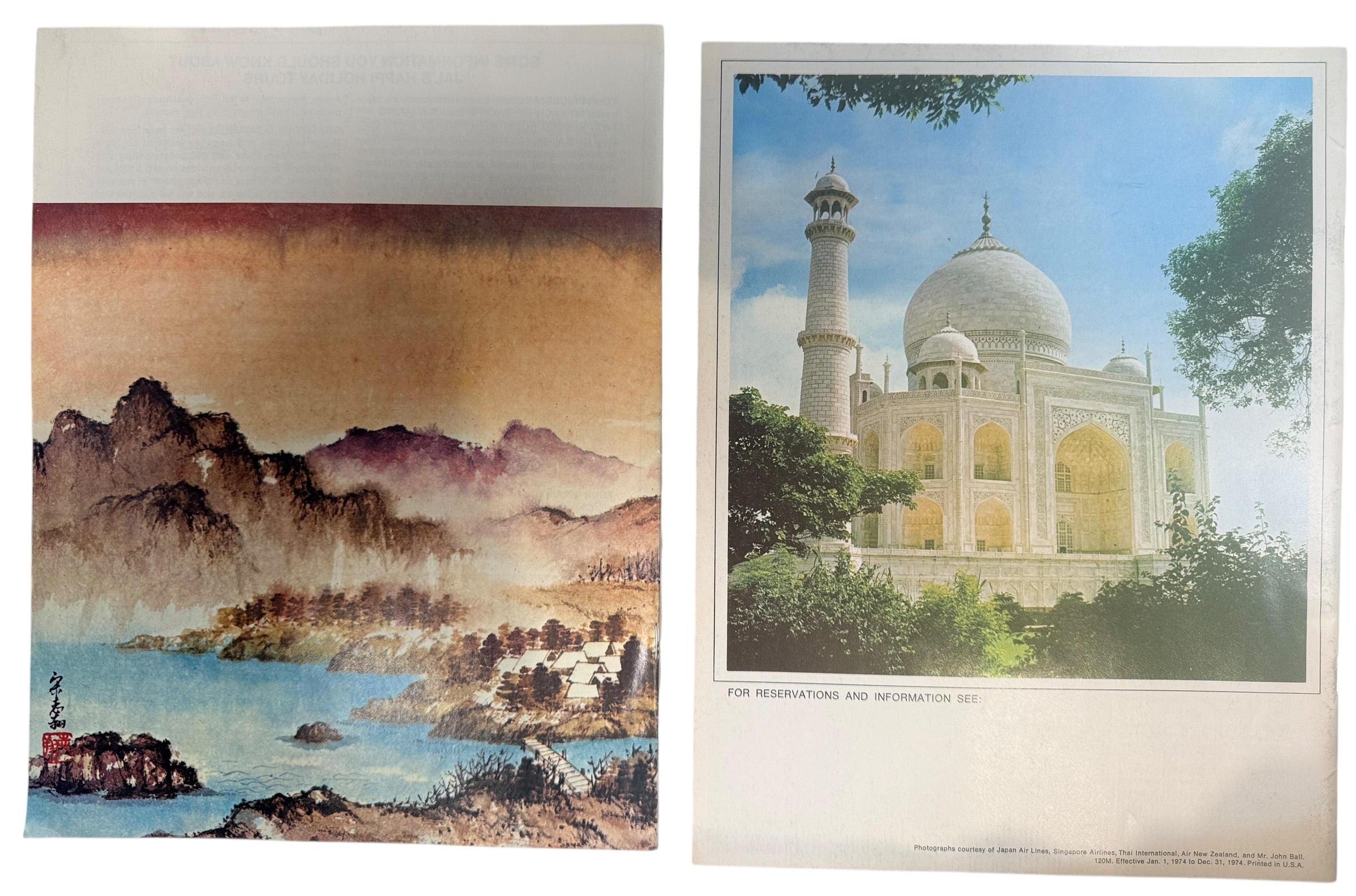 Vintage 1974 Japan Air Lines travel brochures featuring Japan and Orient tours. Classic airline ephemera with retro travel graphics and collectible appeal.