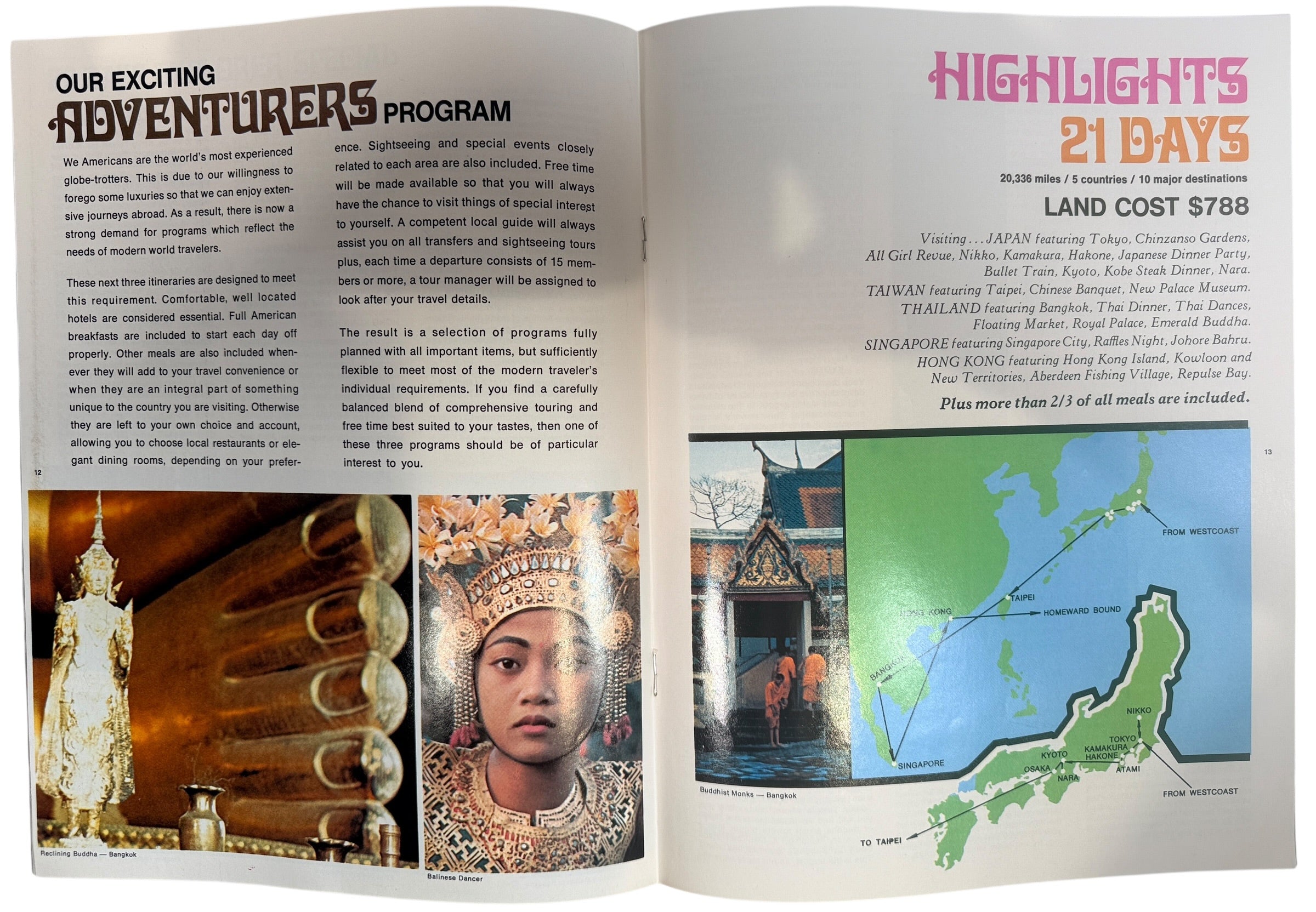 Vintage 1974 Japan Air Lines travel brochures featuring Japan and Orient tours. Classic airline ephemera with retro travel graphics and collectible appeal.