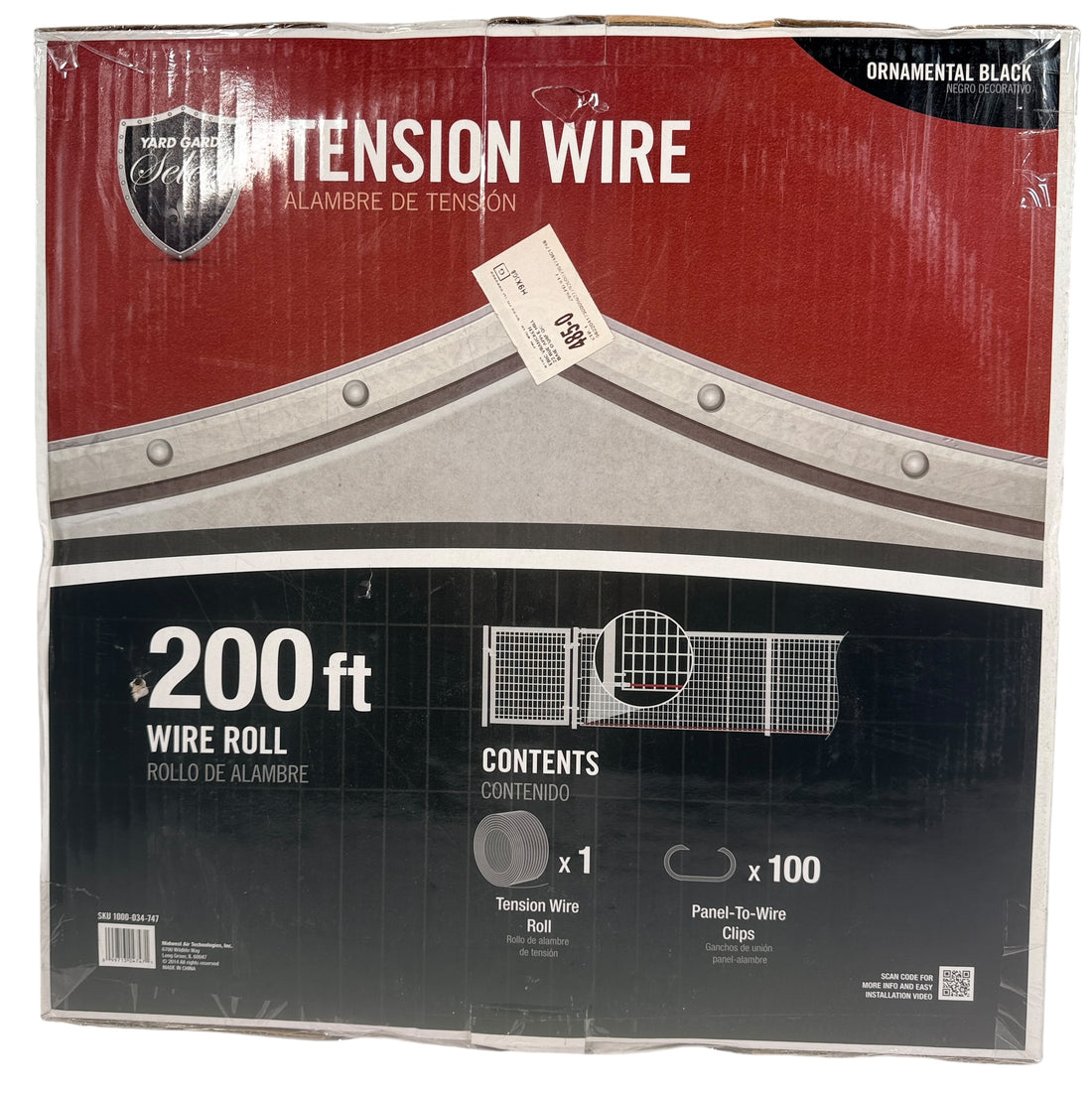 200ft black fence tension wire roll by Yard Gard Select. New old stock fencing hardware with clips included. Great value for fence repair or installation projects.