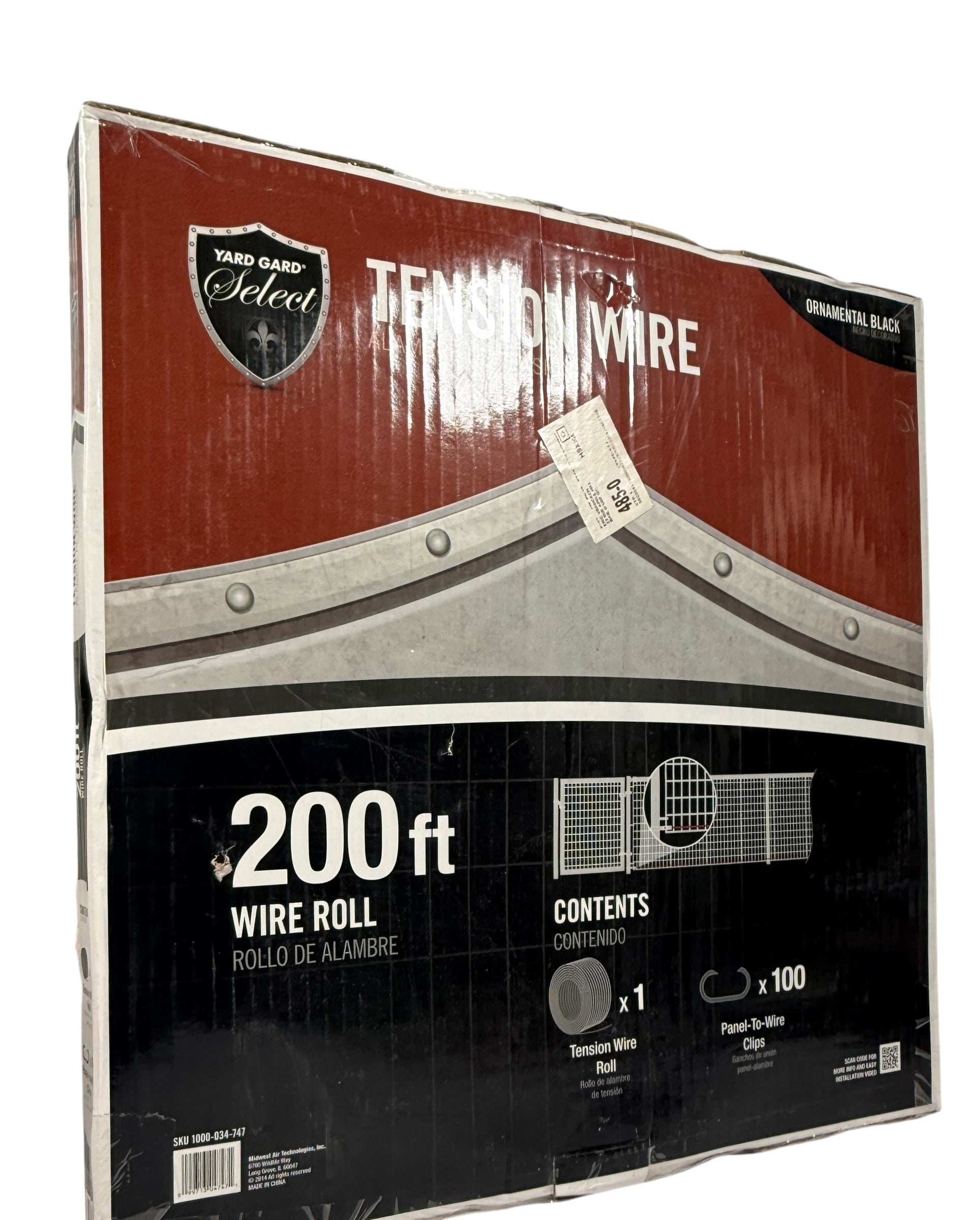 200ft black fence tension wire roll by Yard Gard Select. New old stock fencing hardware with clips included. Great value for fence repair or installation projects.