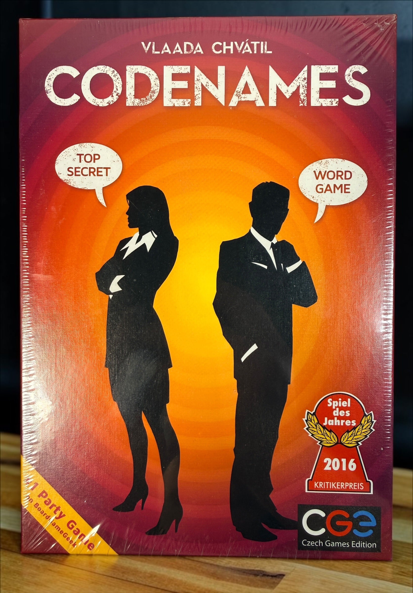Factory-sealed Codenames party word game by Vlaada Chvátil and Czech Games Edition. Spiel des Jahres 2016 winner, English edition, made in Czech Republic.