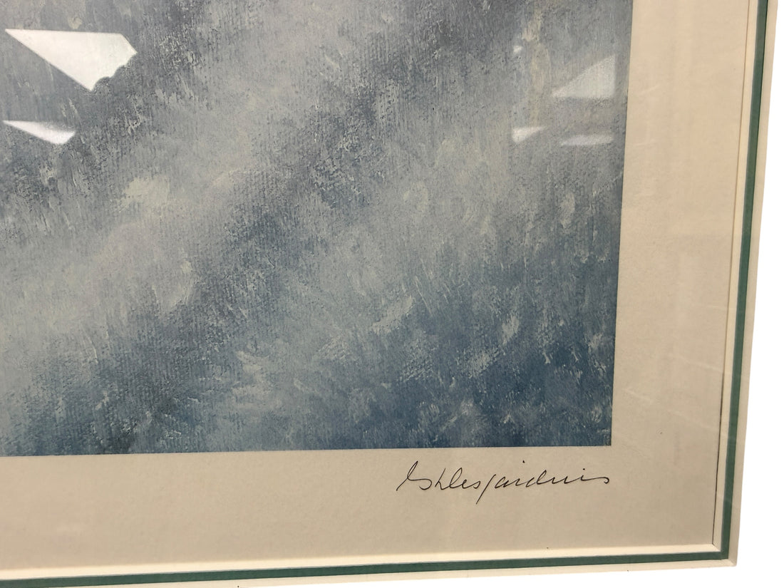 Vintage signed limited edition print La Visite, framed decorative winter art featuring Arctic portrait style imagery, ready to hang collectible wall décor.