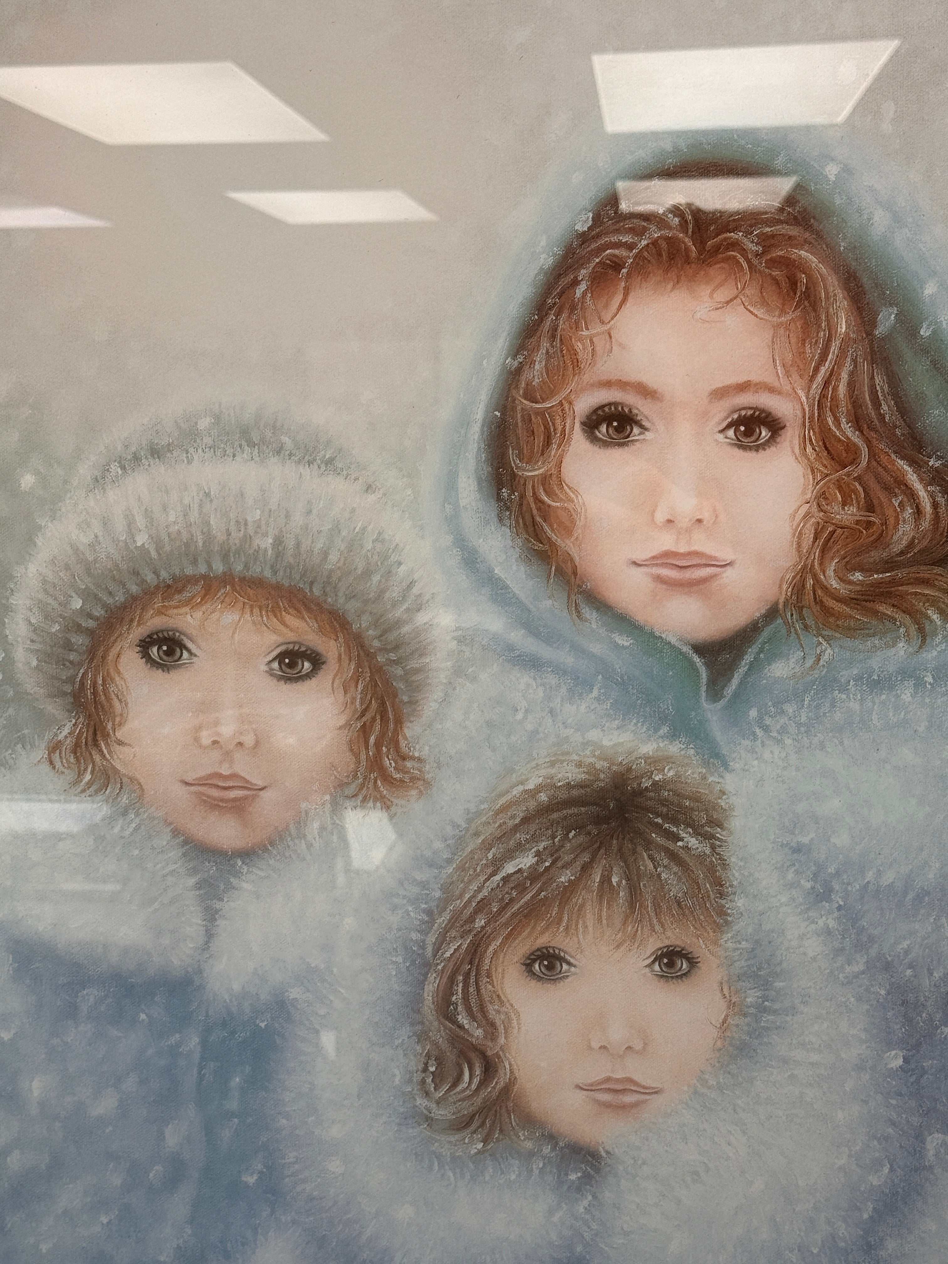 Vintage signed limited edition print La Visite, framed decorative winter art featuring Arctic portrait style imagery, ready to hang collectible wall décor.