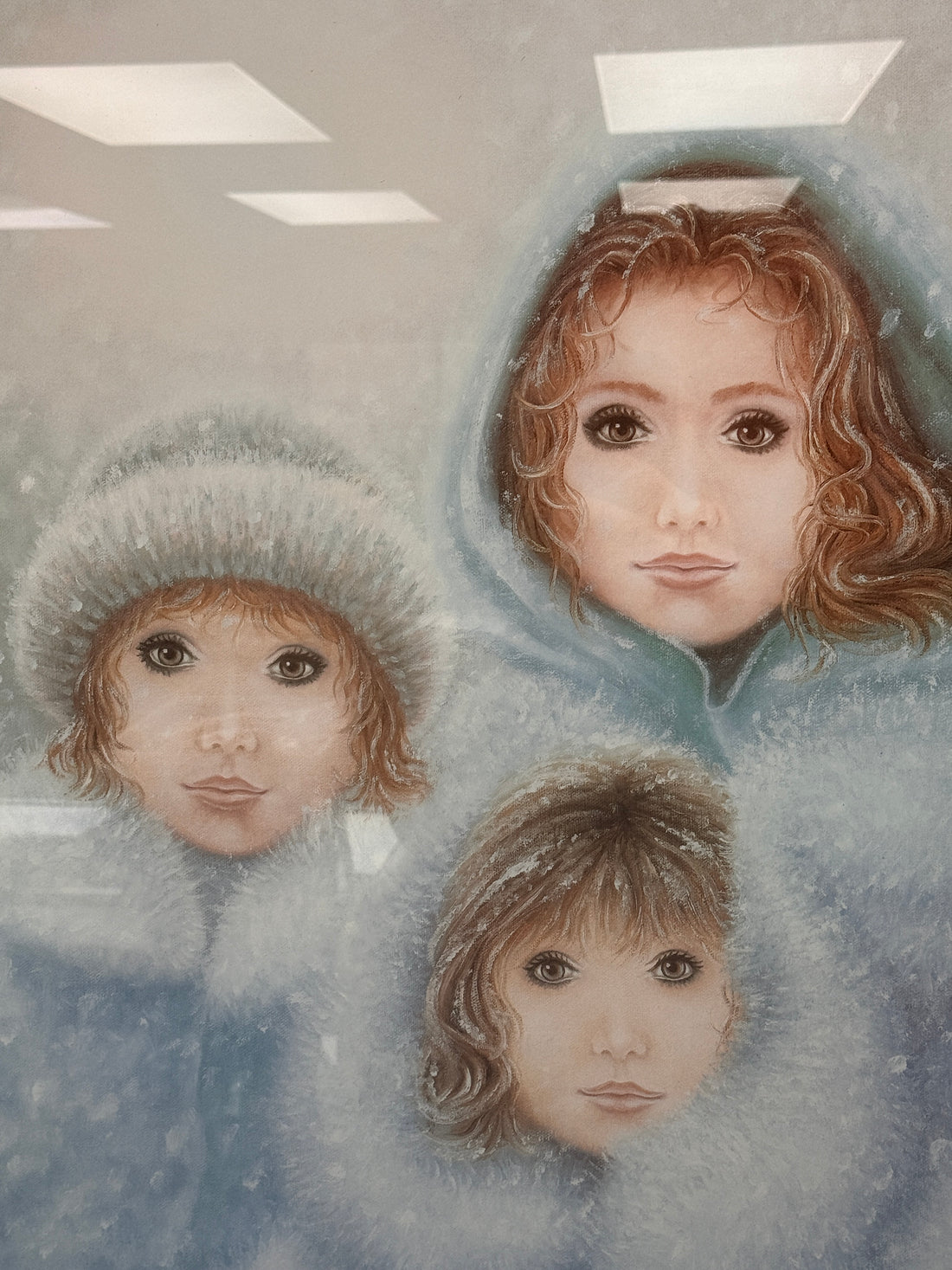 Vintage signed limited edition print La Visite, framed decorative winter art featuring Arctic portrait style imagery, ready to hang collectible wall décor.