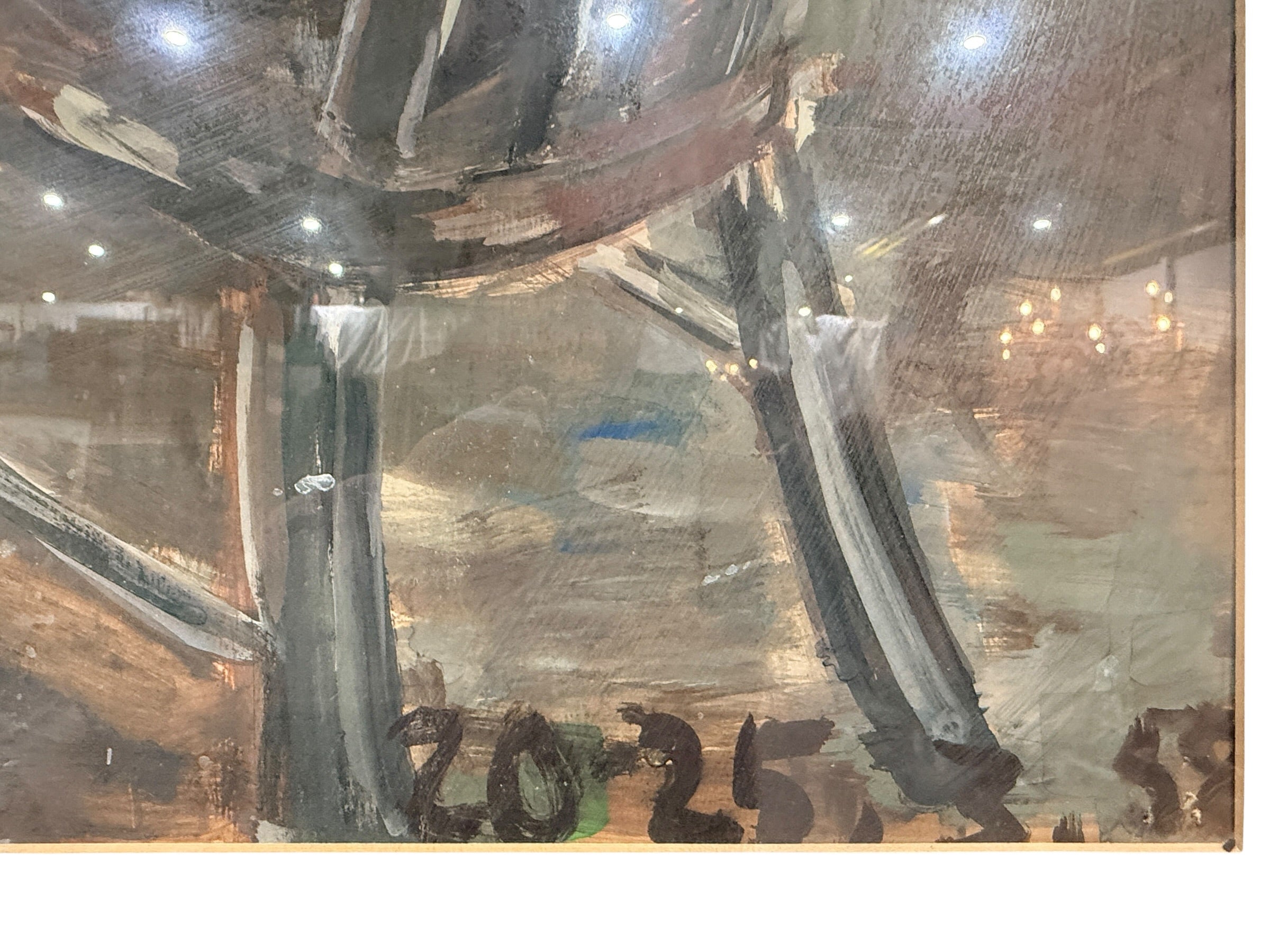 Original contemporary painting signed Saibil, framed figurative studio scene artwork. Modern decorative art piece ready to hang, ideal for home or office display.