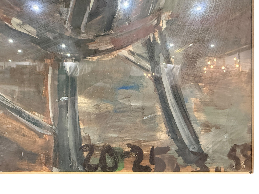 Original contemporary painting signed Saibil, framed figurative studio scene artwork. Modern decorative art piece ready to hang, ideal for home or office display.