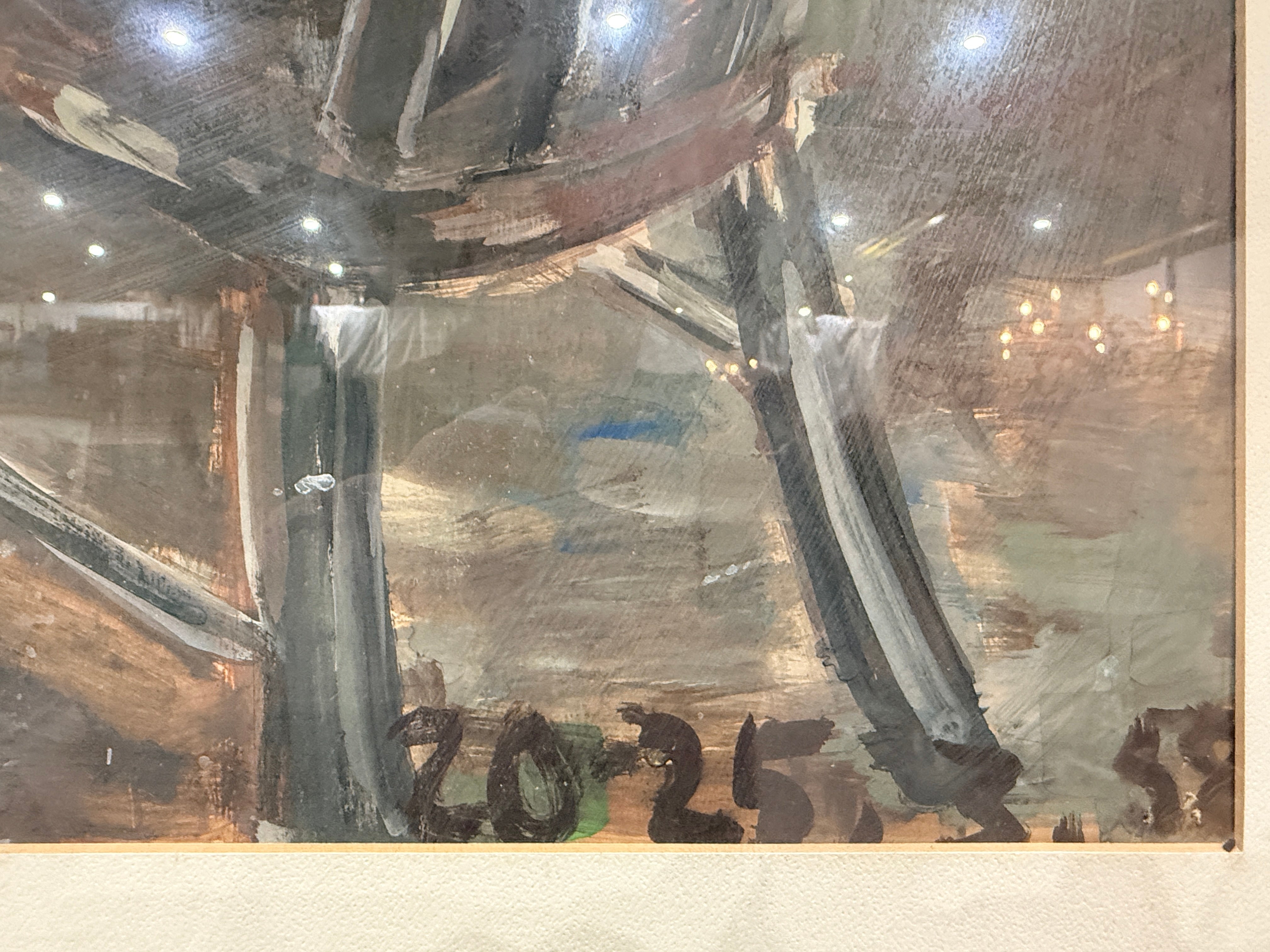 Original contemporary painting signed Saibil, framed figurative studio scene artwork. Modern decorative art piece ready to hang, ideal for home or office display.