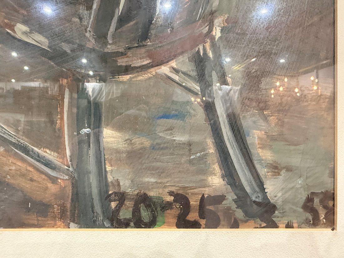 Original contemporary painting signed Saibil, framed figurative studio scene artwork. Modern decorative art piece ready to hang, ideal for home or office display.