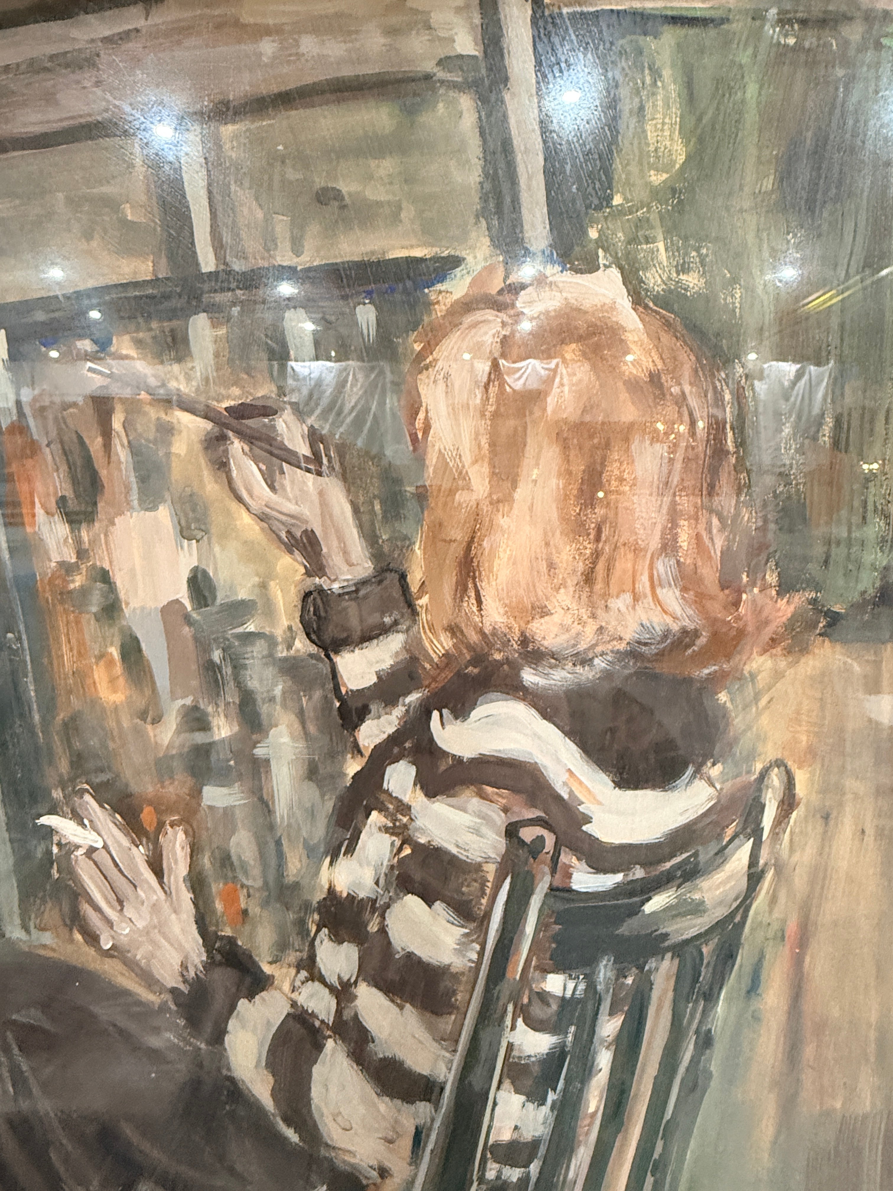 Original contemporary painting signed Saibil, framed figurative studio scene artwork. Modern decorative art piece ready to hang, ideal for home or office display.