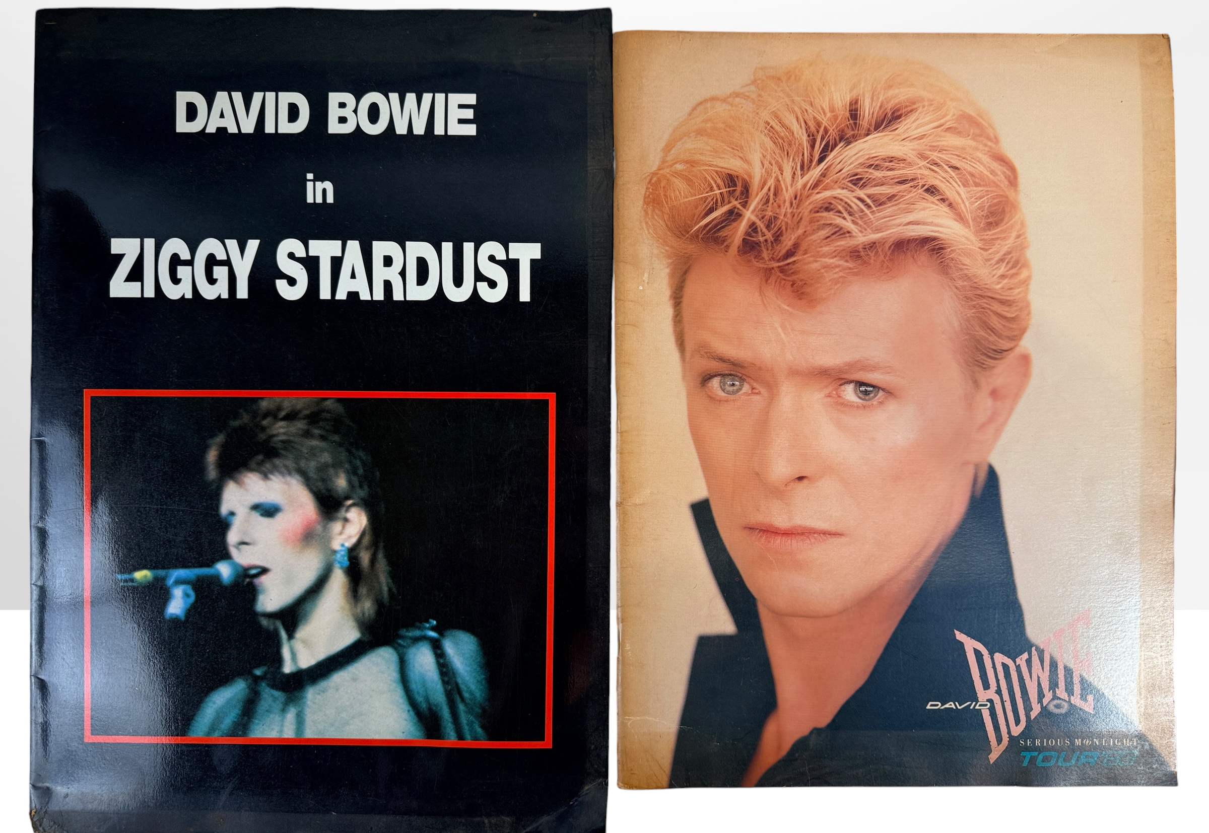 Vintage David Bowie 4-piece memorabilia lot with Japanese Ziggy Stardust program, 1983 Serious Moonlight tour programs and illustrated Bowie book.