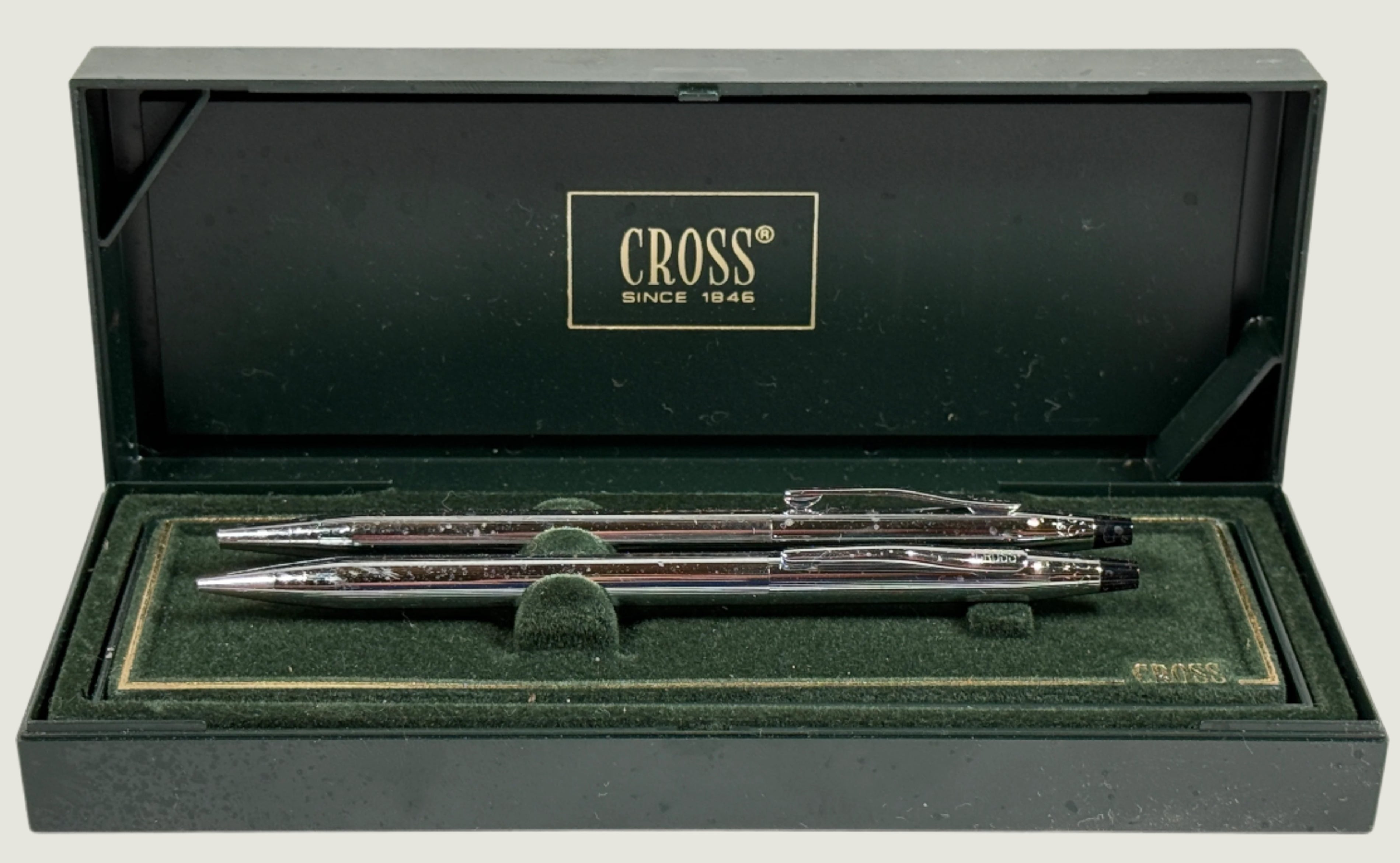 Vintage Cross Chrome 3501 Ballpoint Pen & Pencil Set – Classic USA-Made Writing Duo in Box