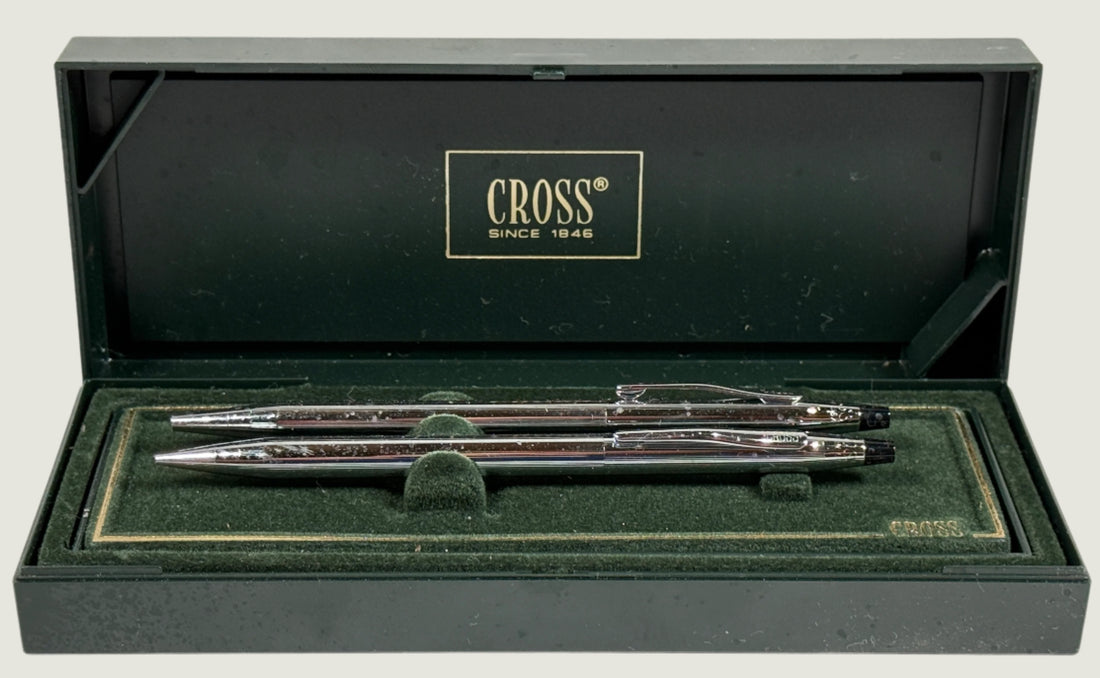 Vintage Cross Chrome 3501 Ballpoint Pen & Pencil Set – Classic USA-Made Writing Duo in Box