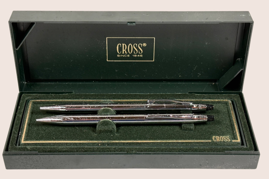 Cross pen set in a green display case with the Cross logo.