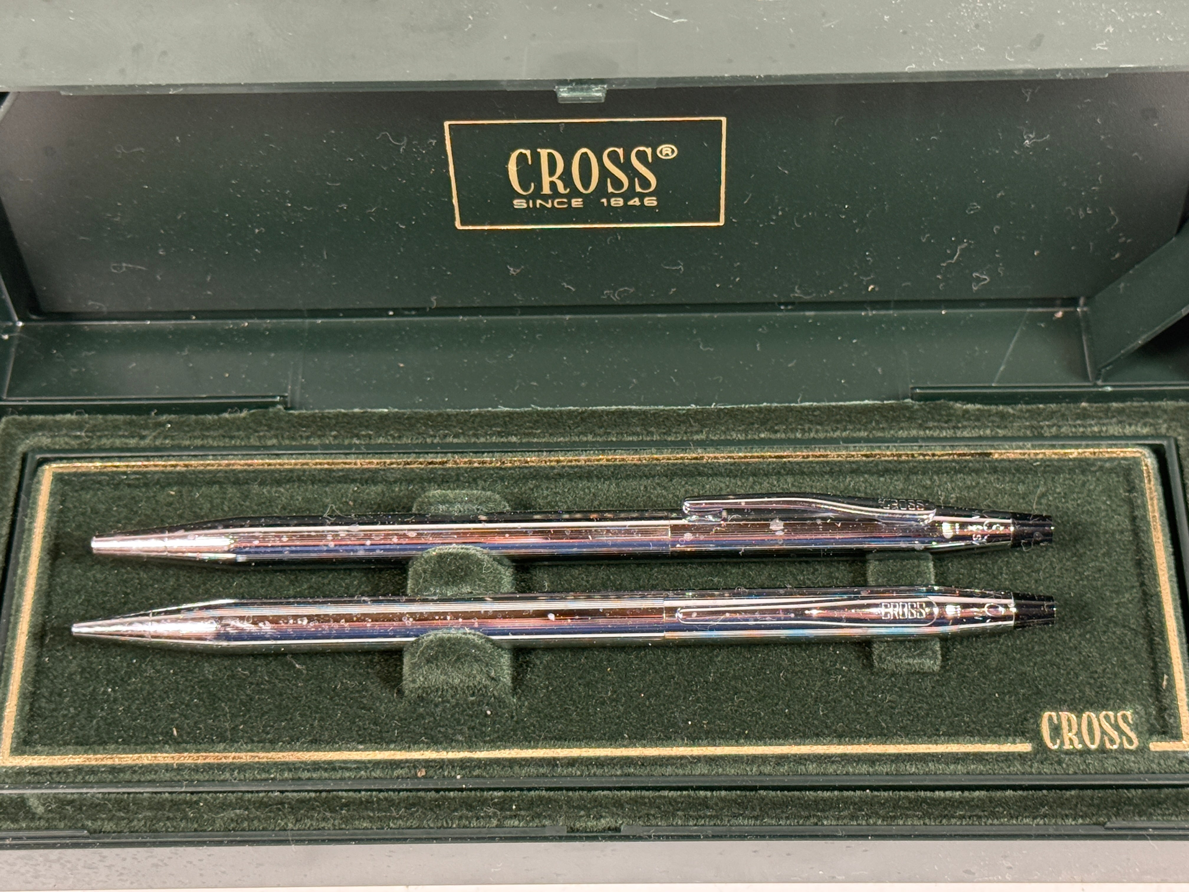 Vintage Cross Chrome 3501 Ballpoint Pen & Pencil Set – Classic USA-Made Writing Duo in Box