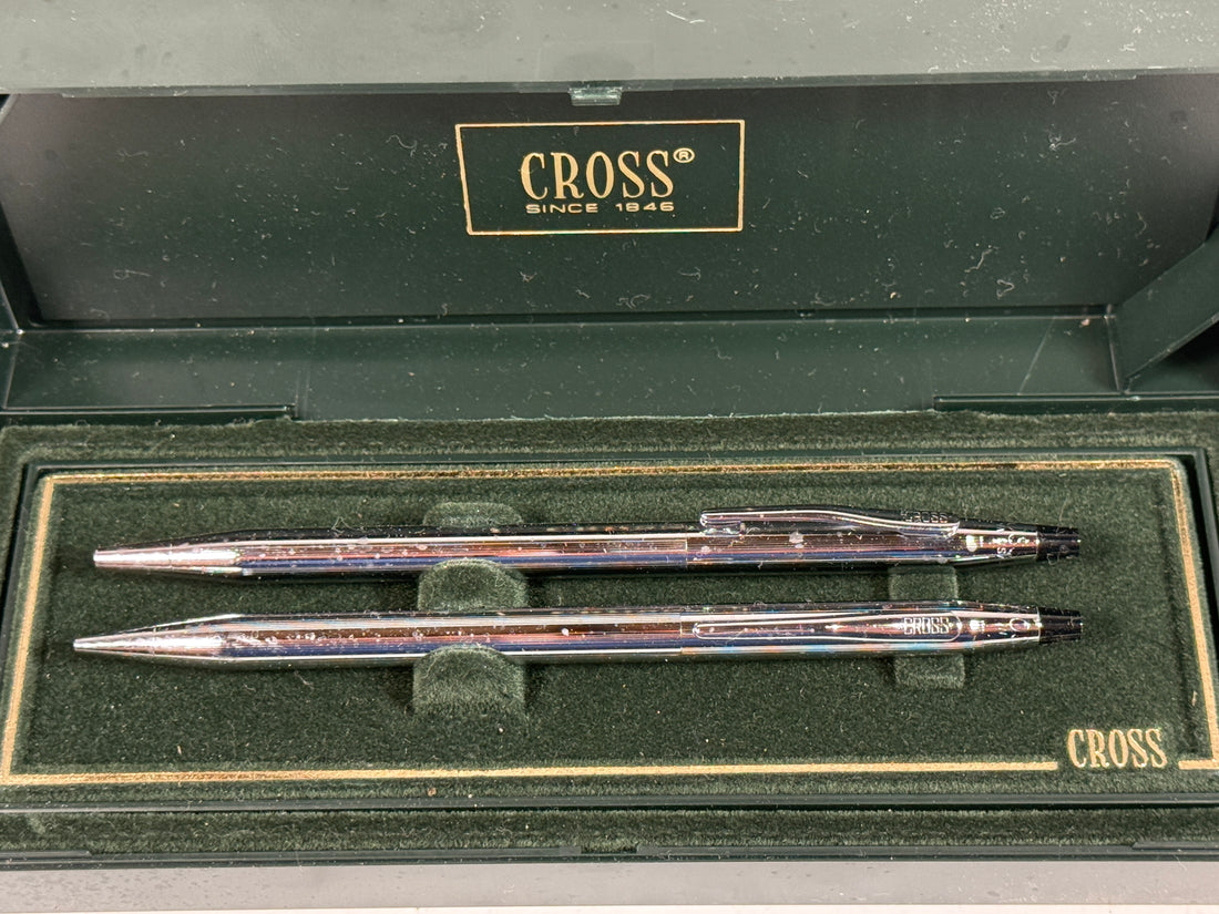 Vintage Cross Chrome 3501 Ballpoint Pen & Pencil Set – Classic USA-Made Writing Duo in Box