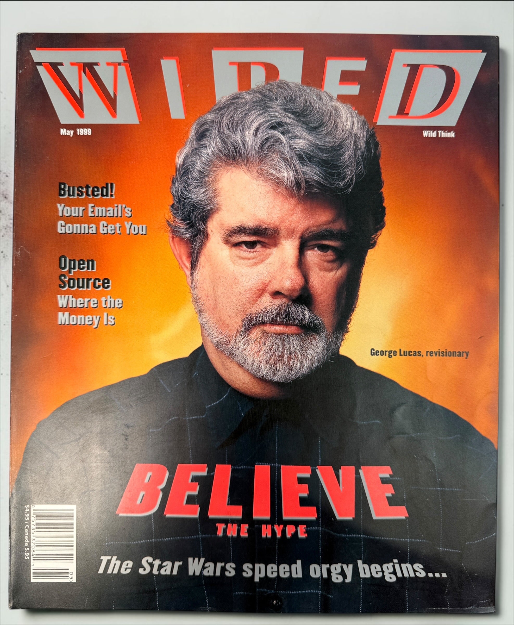 1999 WIRED Magazine featuring George Lucas and Star Wars Episode I, with Phantom Menace and ILM features plus a vintage Apple Think Different ad.