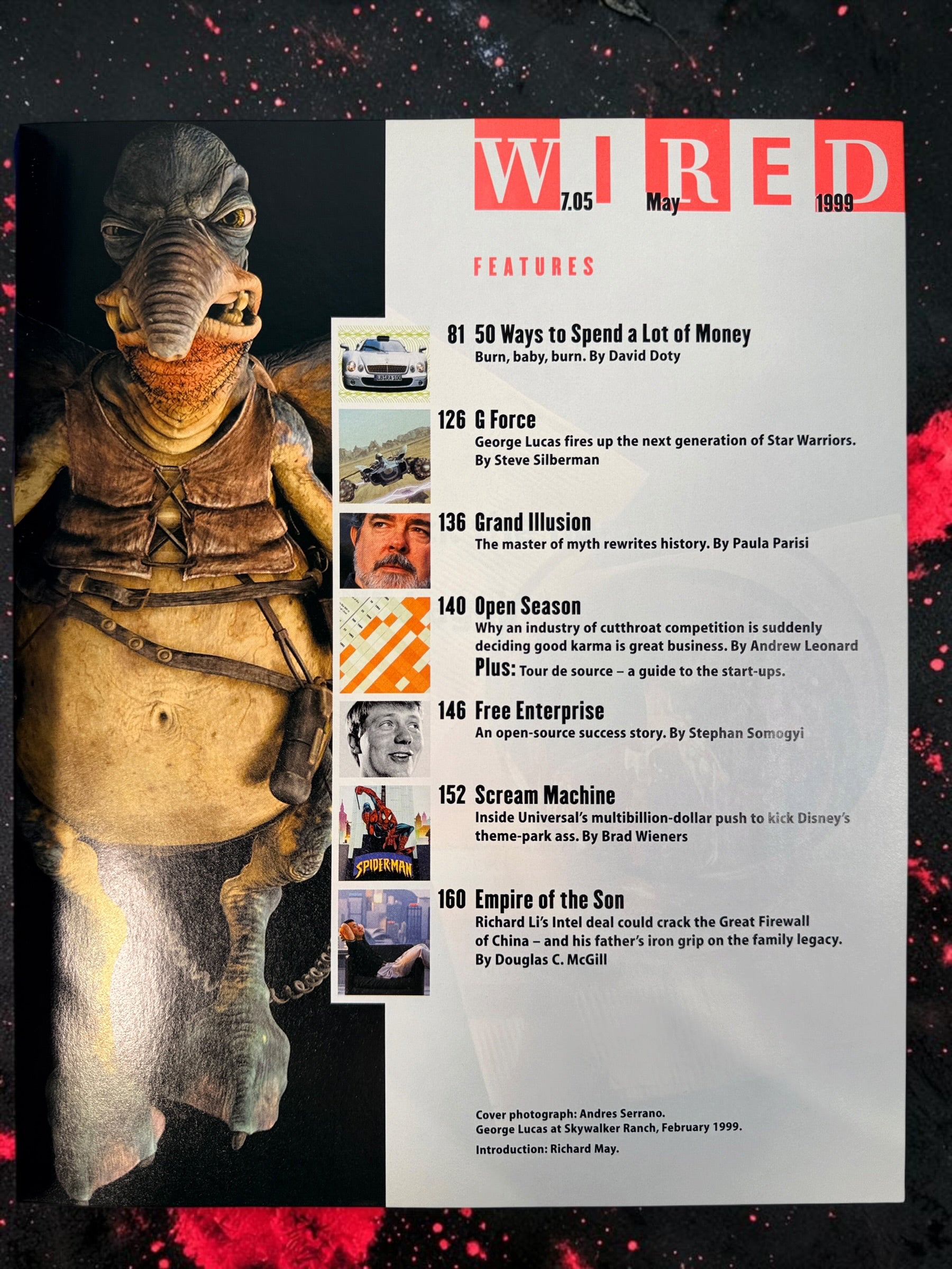 1999 WIRED Magazine featuring George Lucas and Star Wars Episode I, with Phantom Menace and ILM features plus a vintage Apple Think Different ad.