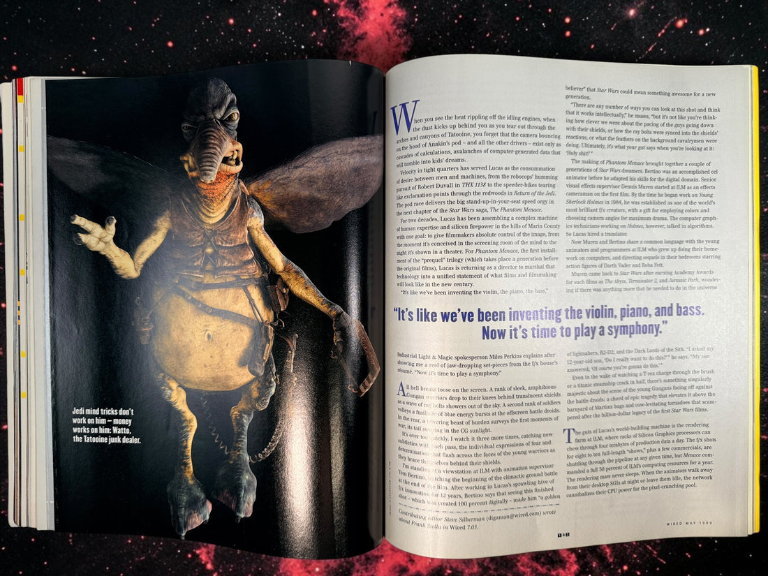1999 WIRED Magazine featuring George Lucas and Star Wars Episode I, with Phantom Menace and ILM features plus a vintage Apple Think Different ad.