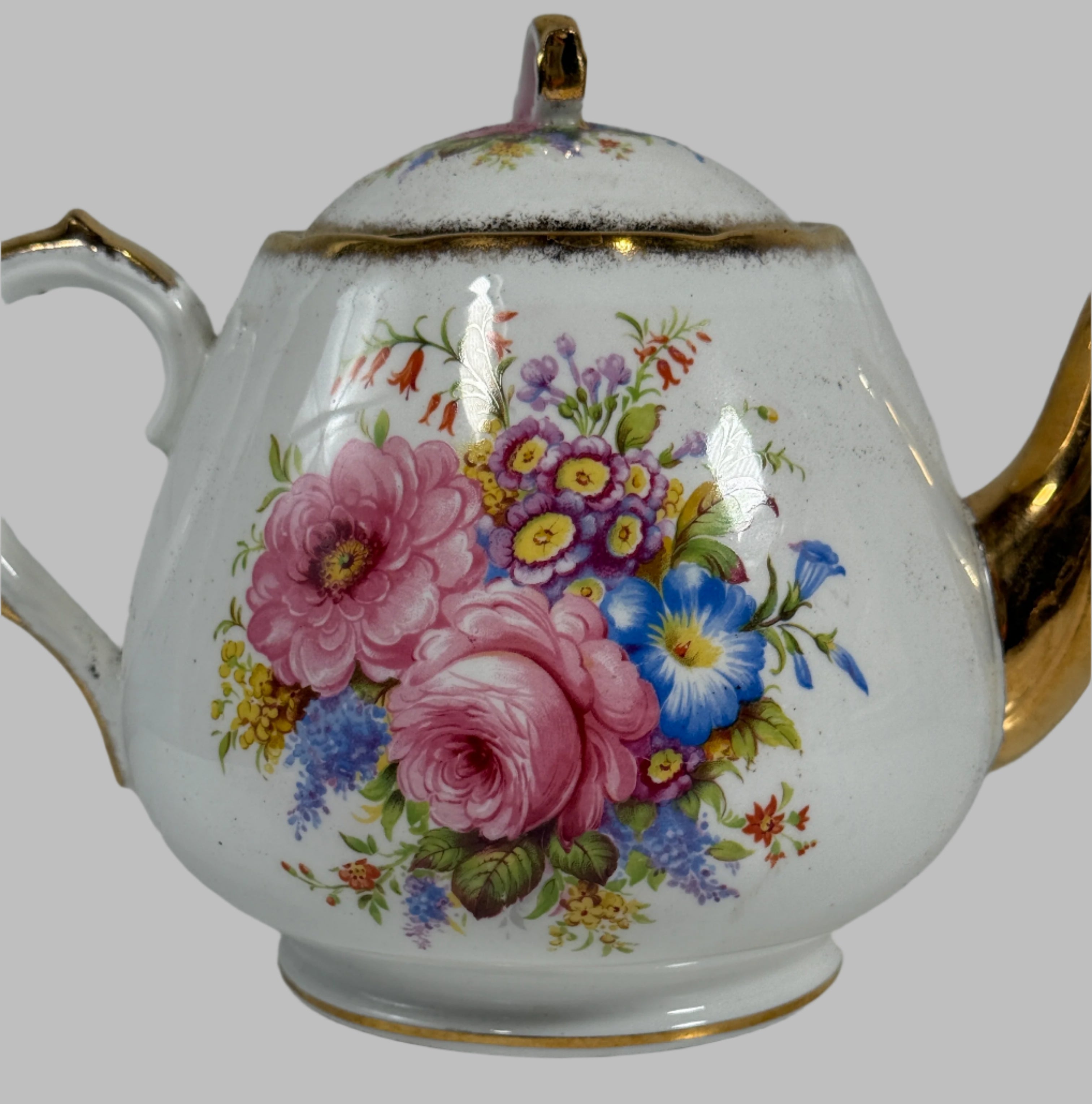 Vintage Windsor Bone China Teapot – England – Floral & Gold Trim – Mid-Century
