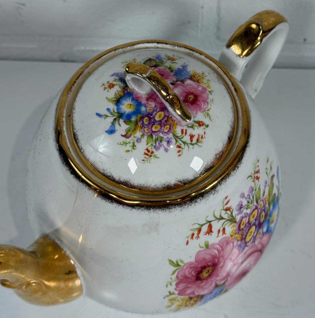 Vintage Windsor Bone China Teapot – England – Floral & Gold Trim – Mid-Century