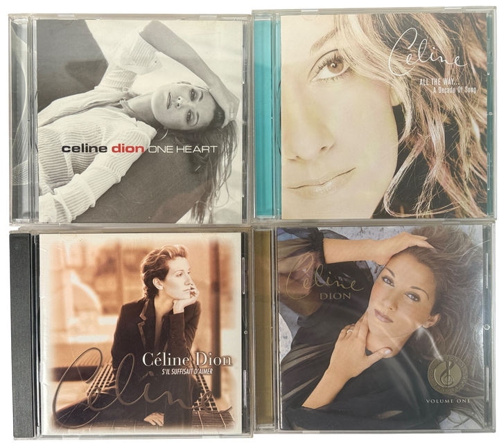 Celine Dion CD album bundle including One Heart, All The Way hits and French release. Original discs with cases, great fan lot or resale pickup.