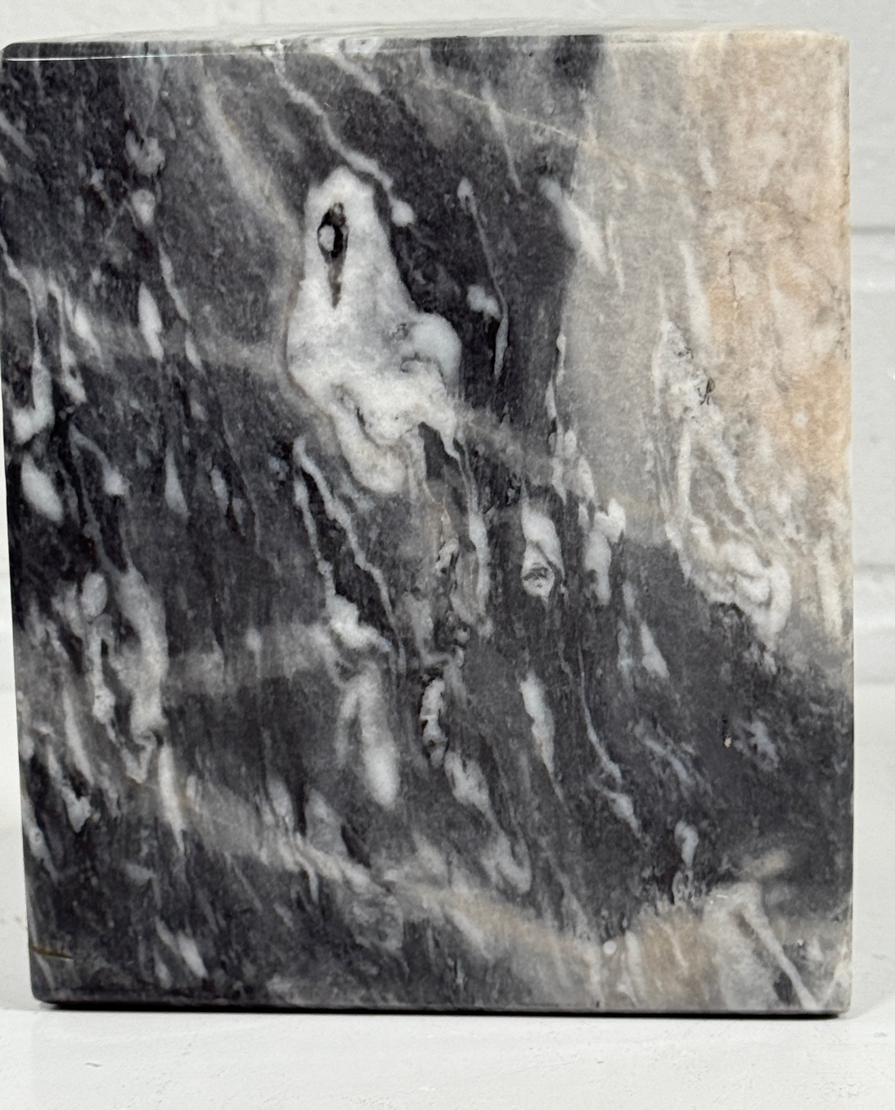 Vintage Solid Marble Bookends – Black & White Swirl – Half-Cylinder Pair