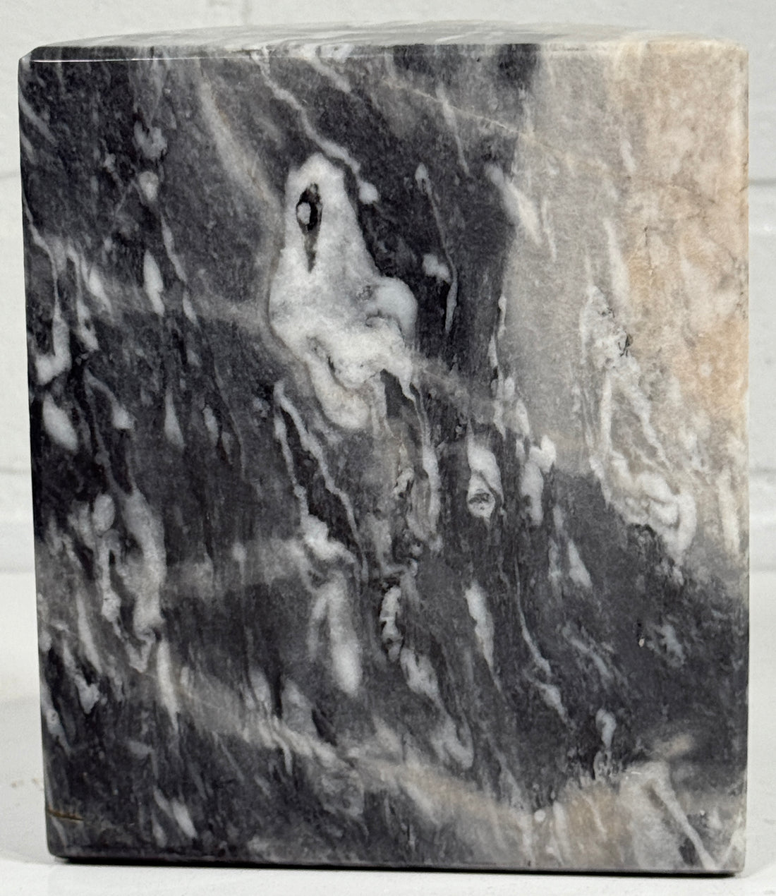 Vintage Solid Marble Bookends – Black & White Swirl – Half-Cylinder Pair