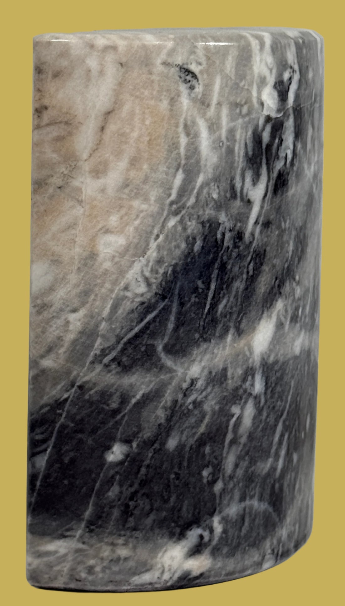 Vintage Solid Marble Bookends – Black & White Swirl – Half-Cylinder Pair