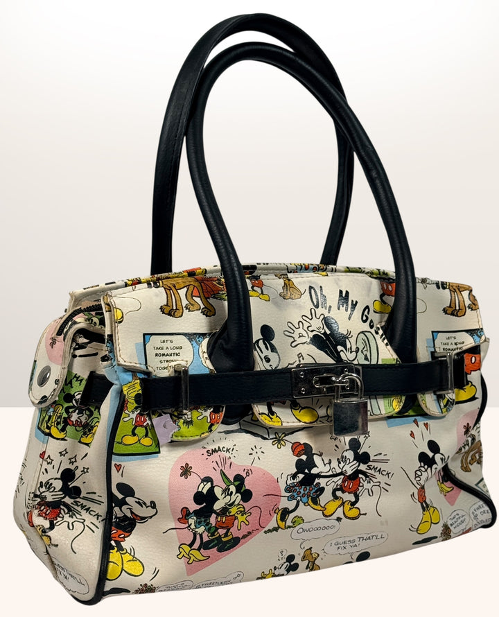 Disney Mickey Mouse collectible handbag with comic print design. Fun novelty purse for Disney fans, vintage style accessory in very good condition.